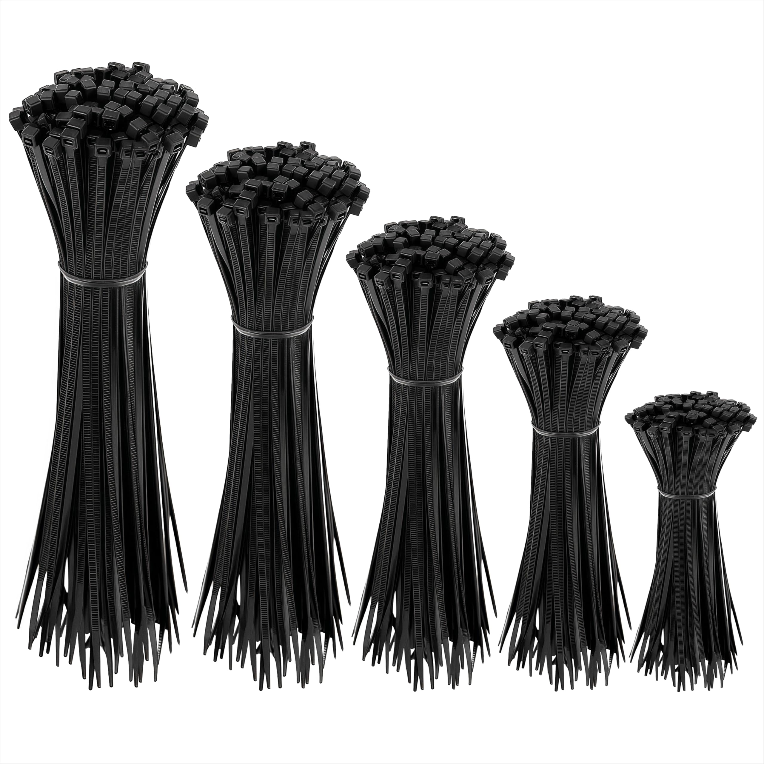 Cable Ties 100/150/200/250/300mm Heavy Duty Tensile Strength Nylon Zip Ties Multi-Purpose Self-Locking Wire Organization for Cable Management DIY Home Garden Office 500 Pieces Black