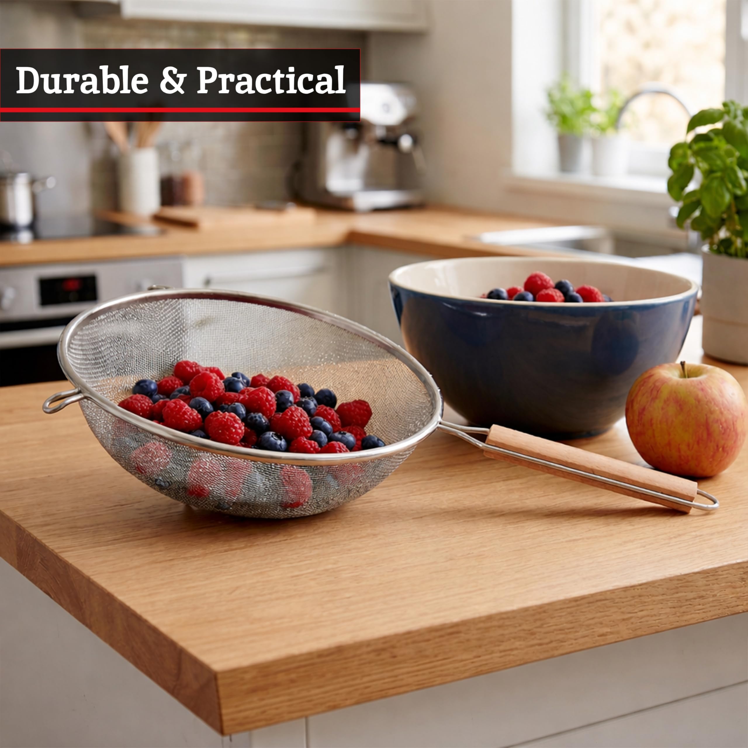 Premier Housewares Sitko z drewnianym uchwytem, stal nierdzewna, 24,5 cm, naturalne