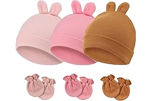 Adorable Bunny Ears Newborn Beanie and Mittens Set