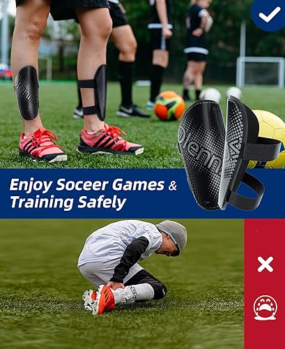 Miniatura 6 de RAYSHARP Espinilleras de fútbol para jóvenes, cómodas y duraderas, con correas ajustables para niños, niñas, adolescentes y adultos