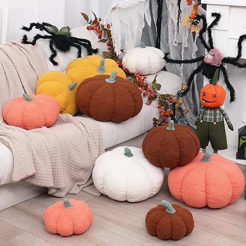 Miniatura 5 de RoseCraft Almohadas de calabaza, 3 piezas, cojines de otoño, decoraciones de Acción de Gracias, felpa esponjosa de otoño, suministros de sofá,