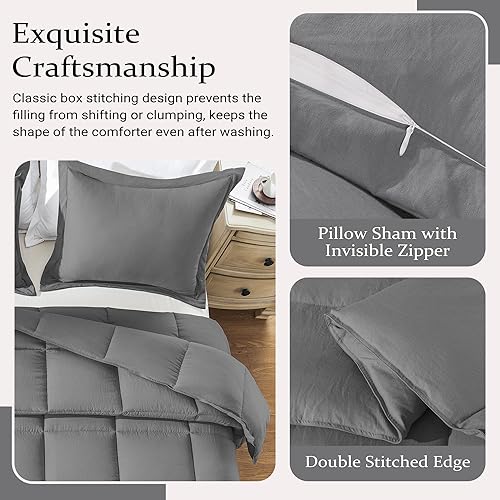 Miniatura 3 de Juego de edredón gris individualindividual XL (66 x 92 pulgadas)  2 piezas para todas las estaciones, juego de edredón individual alternativo para