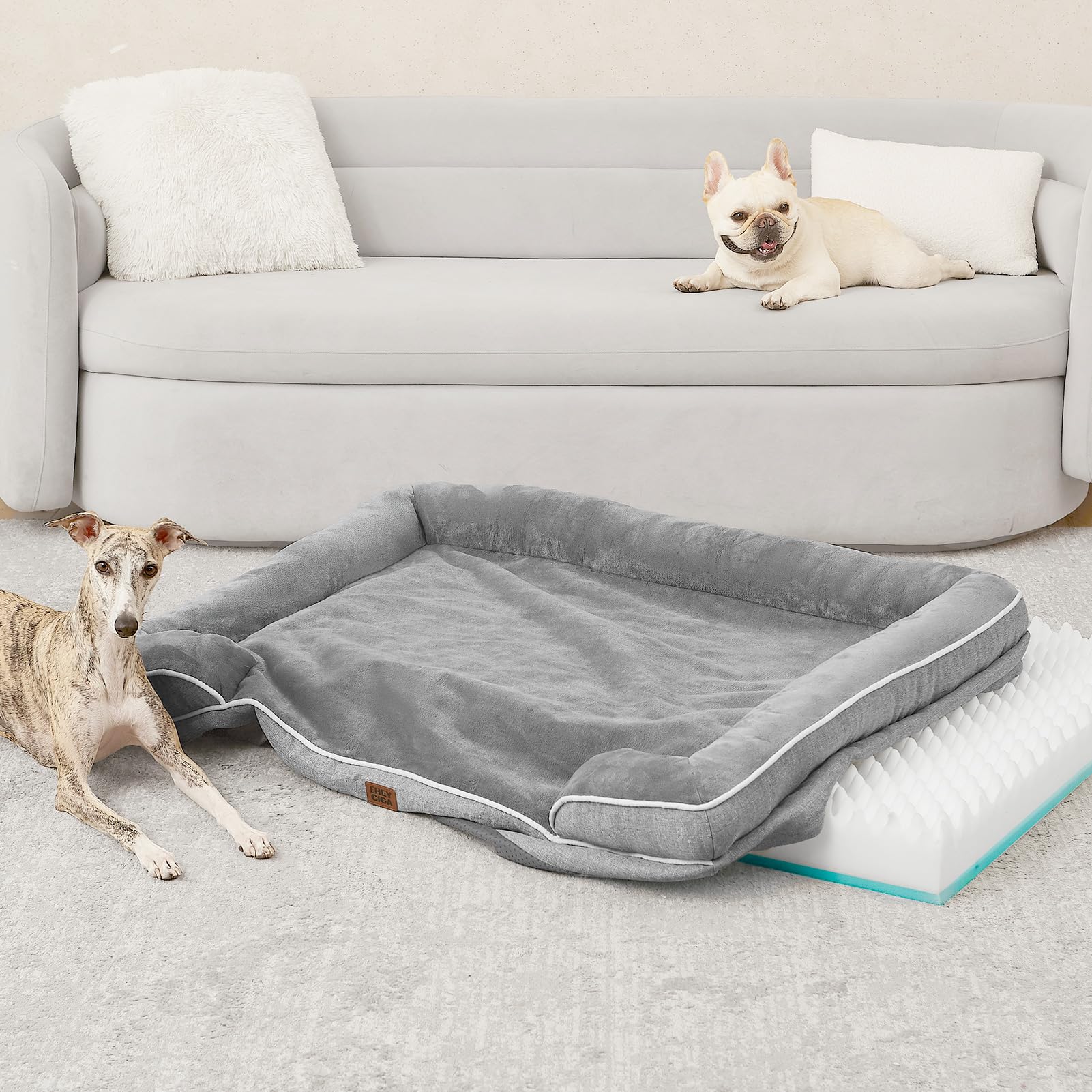 EHEYCIGA Dog Bed Cover Replacement for Large Dog Bed, Waterproof Washable Removable Cover for Orthopedic Memory Foam Dog Sofa, Non-Slip Bottom, Grey, Cover Only - image 6