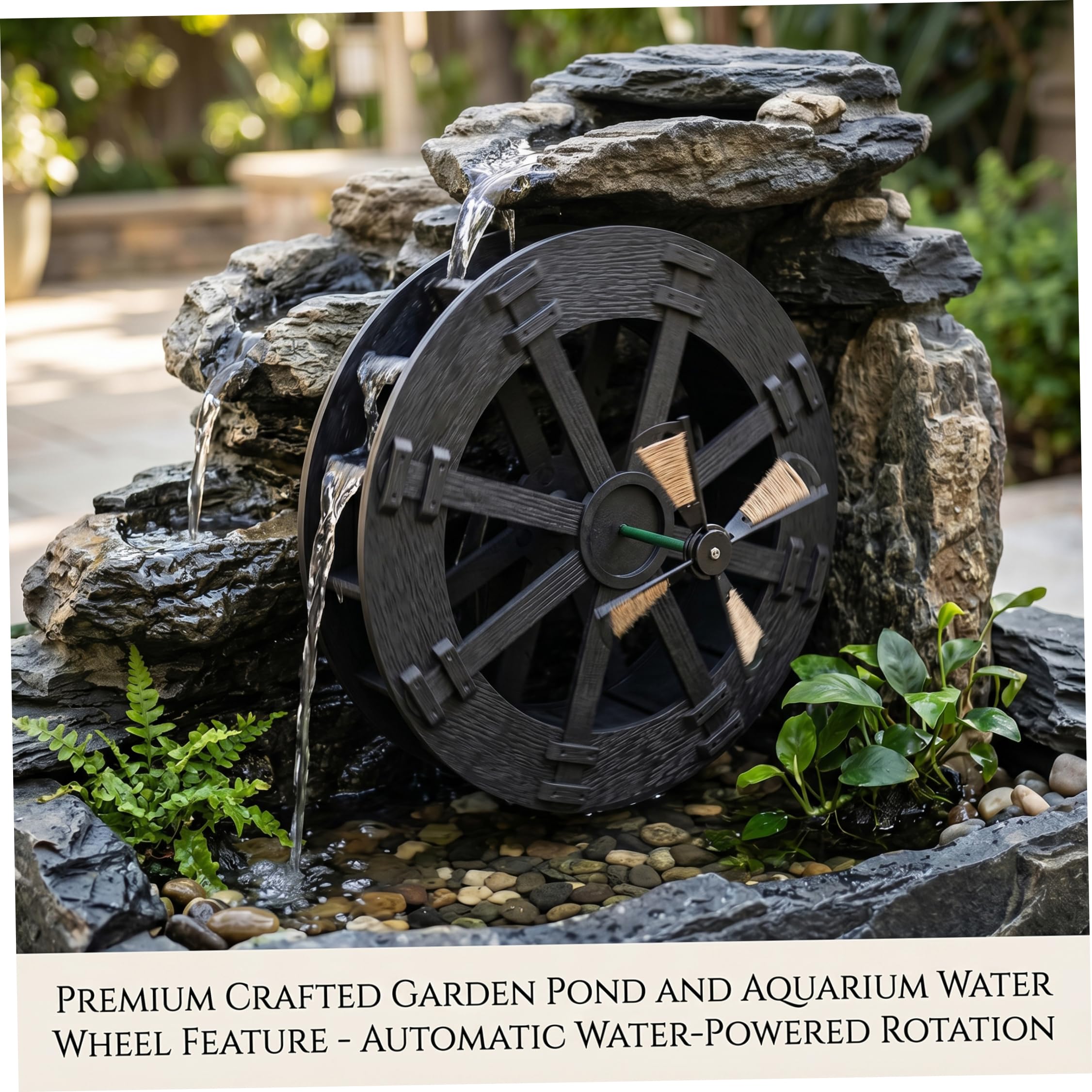 Wasserradbrunnen, Wasserrad für Teich – rotierendes braunes Kunststoffornament für Aquarium, Steingarten und Gartendekoration, 8, 66 Zoll/22 cm