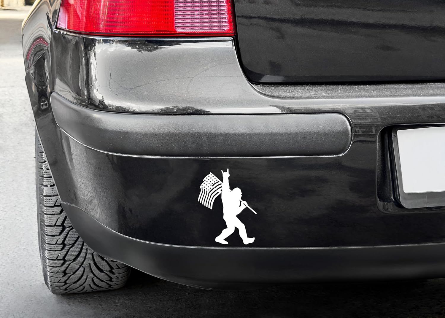 WSQ Sasquatch Bigfoot Rock On American Flag Vinyl Sticker Decal - 5x4 Inches - for Car Truck SUV Van Window Bumper Wall Laptop Tablet Cup Tumbler and Any Smooth Surface - Image 5