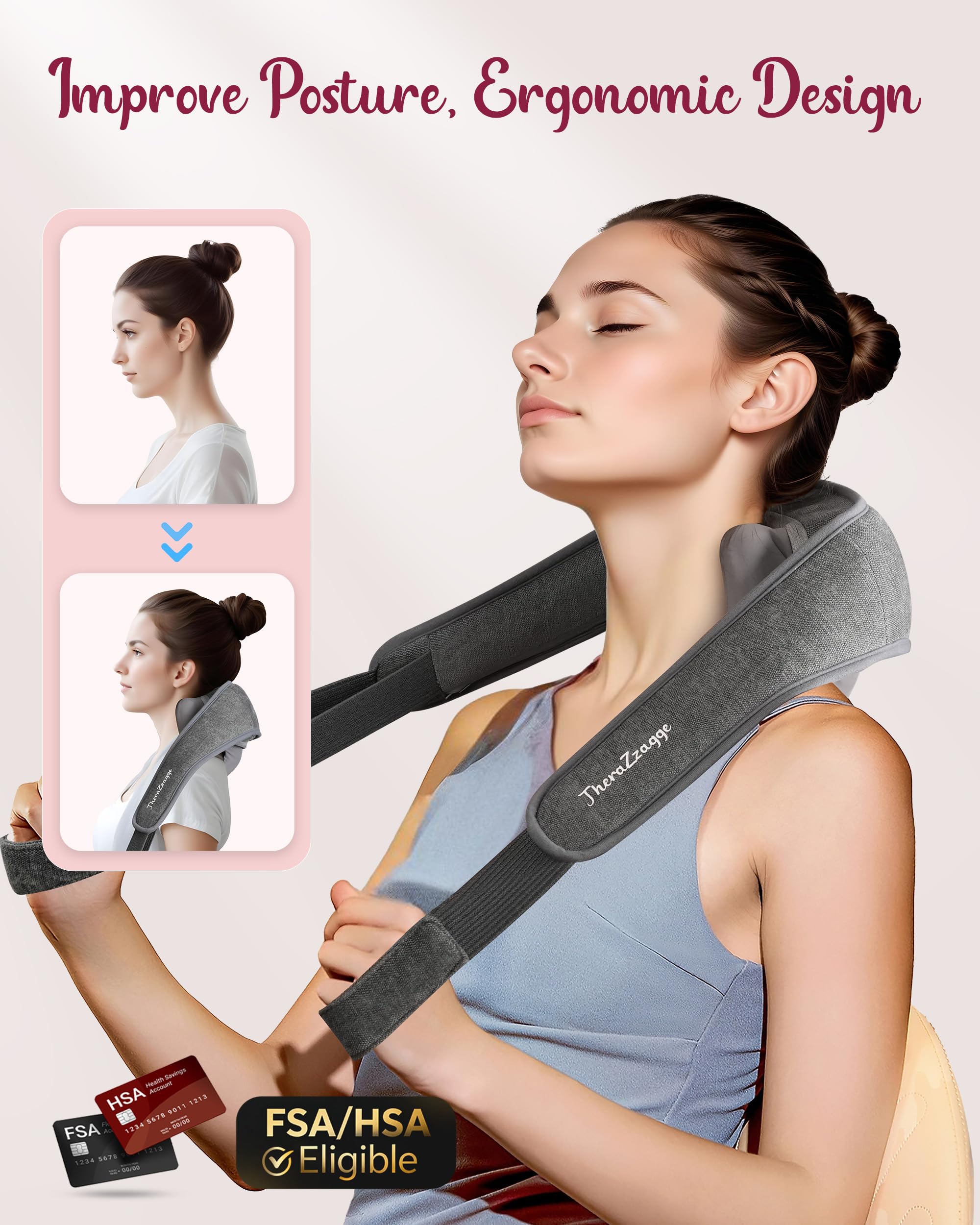THERAZZAGGE Cordless Neck Massager with Heat - FSA Eligible HSA Neck Shoulder Massager for Pain Relief Deep Tissue,6D Deep Kneading Shiatsu Back Massage, Gifts for Fathers Men Women 2