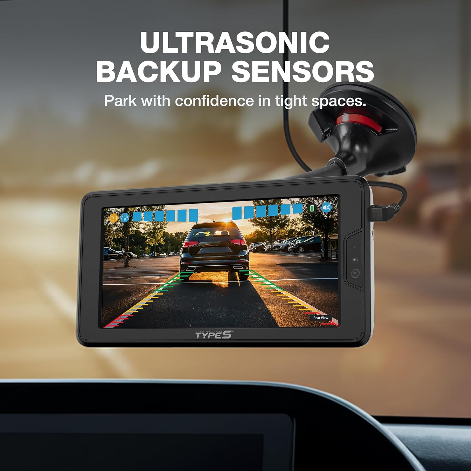 Type S Solar Powered Wireless Backup Camera, License Plate Frame Design, 3-Minute Install, 6” HD Dashboard Monitor, Motion Sensor Activation, Universal Compatibility for Cars, Trucks, RVs