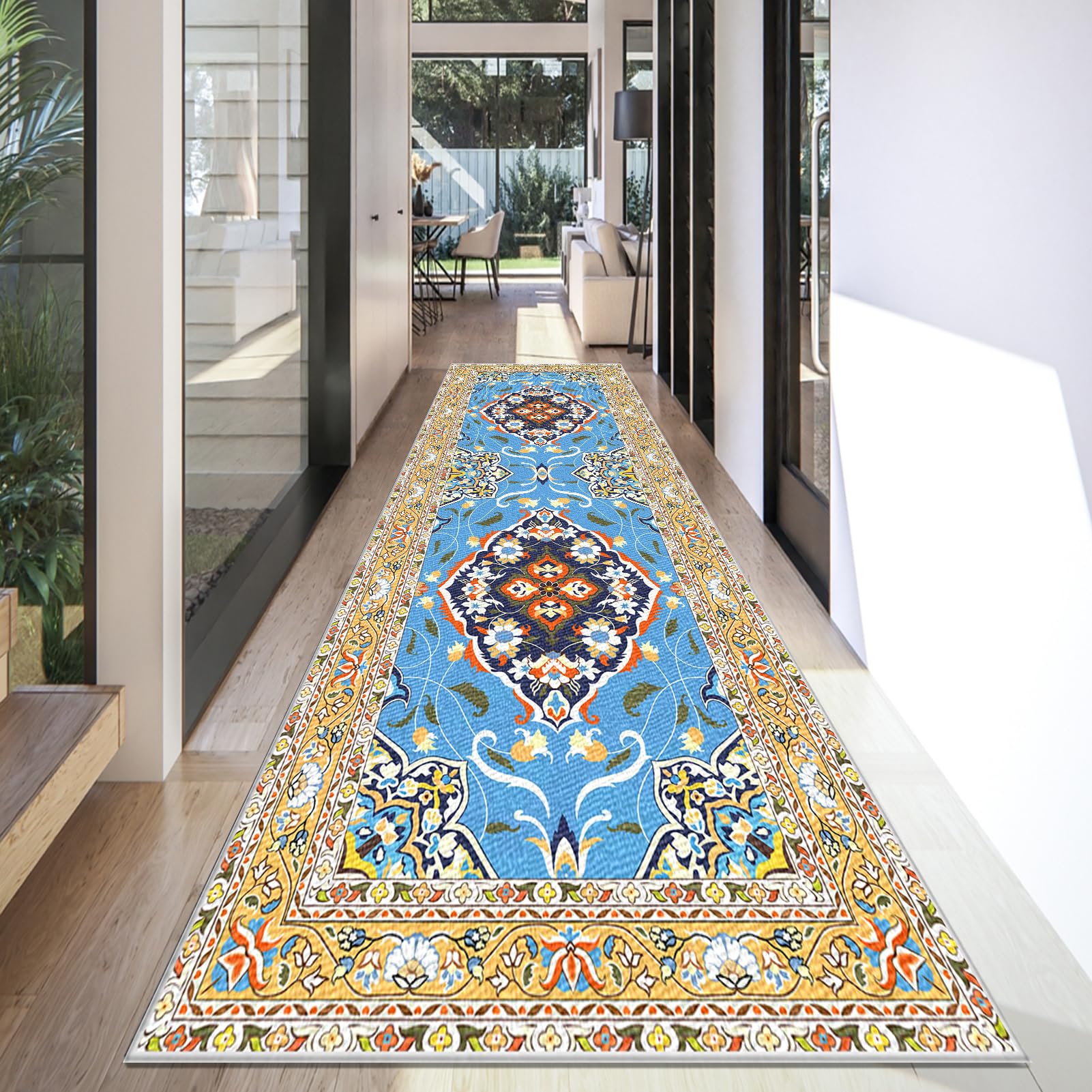 Carpet Runner for Hallway Long Washable Kitchen Rugs Runner for Entryway Non Slip Hall Runner 100 x 350 cm Area Rug Door Mats Indoor Floor Carpet Runner Rugs for Hallway Kitchen Laundry Room Bedroom