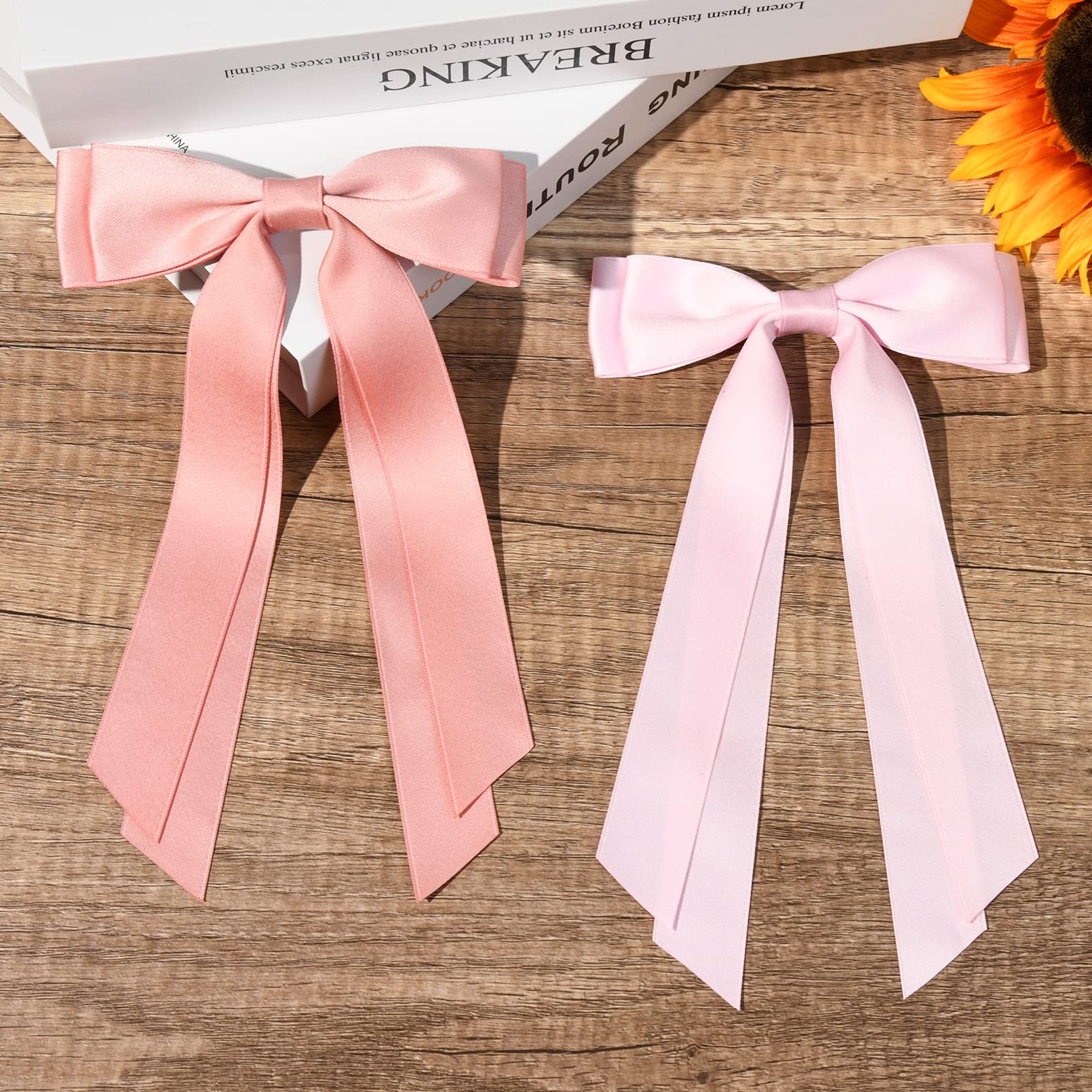 Amazon.com : 2PCS Silky Satin Hair Bows Hair Clip Pink Hair Ribbon