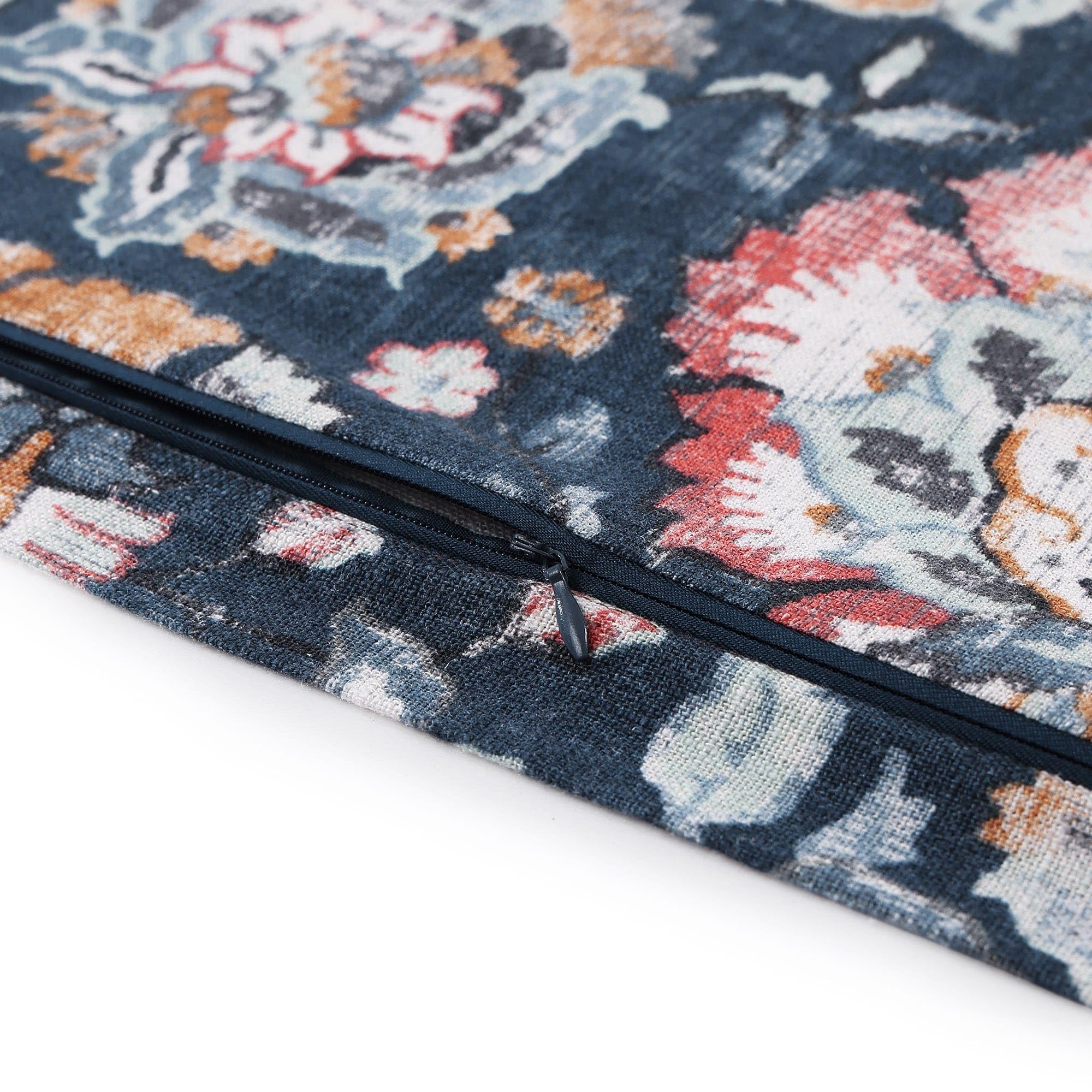 HiEnd Accents Derby Washed Linen Euro Sham, 27x27 inch, Sapphire Vintage Floral Print, Shabby Chic Casual Classic Traditional Bedding, Euro Pillow Cover