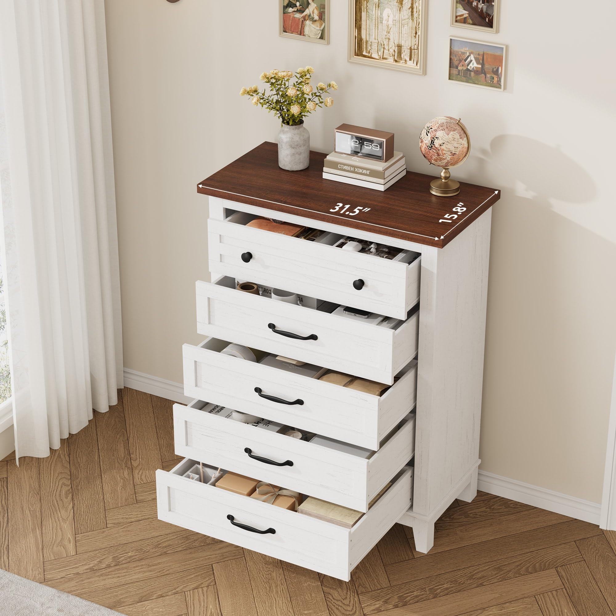 GarveeLife Cómoda 5 Gaveteros Almacenaje Ropa MDF con Sistema Antivuelco