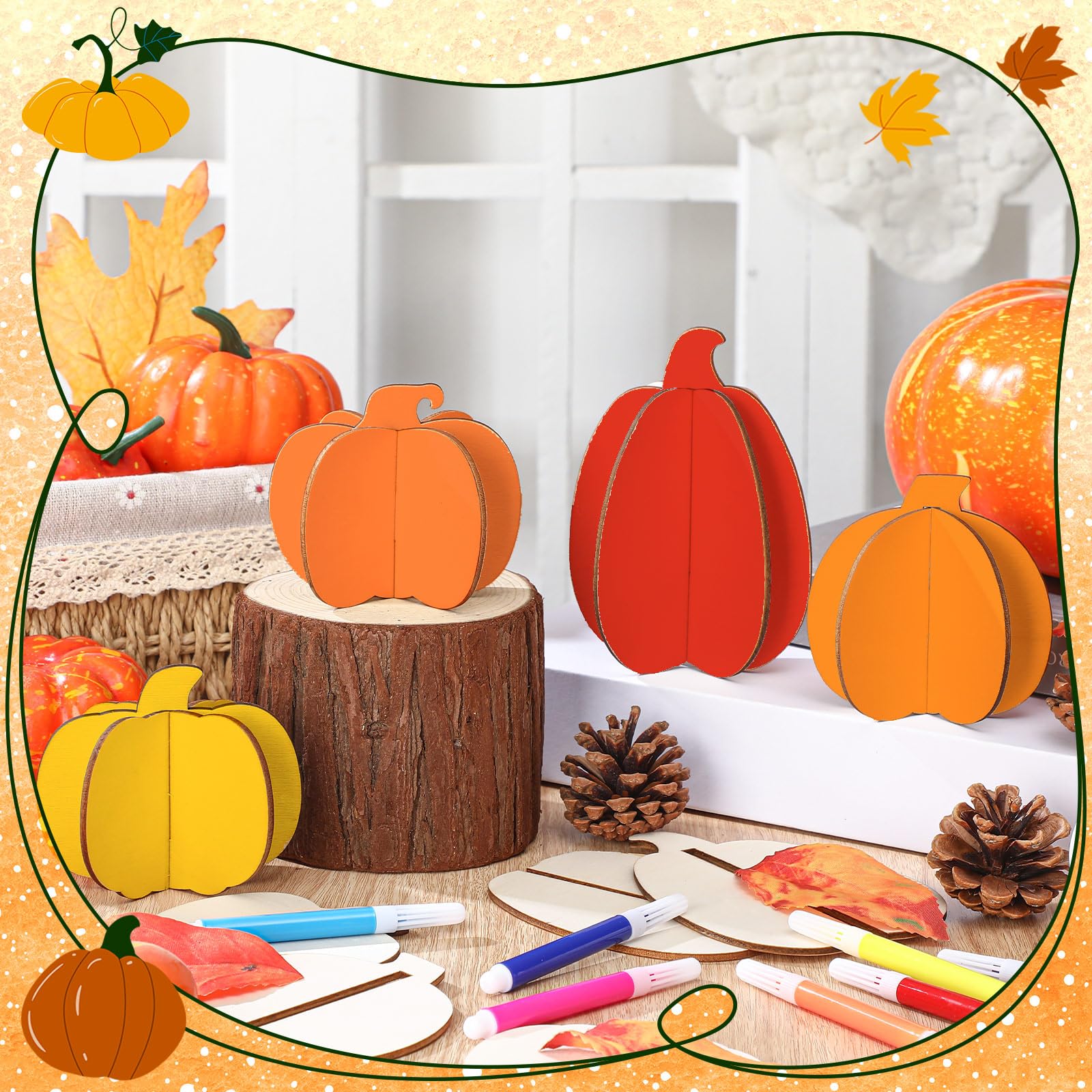 Amazon.com: Blosssound 48 Pcs Fall Craft Set 36 Wood Pumpkin for
