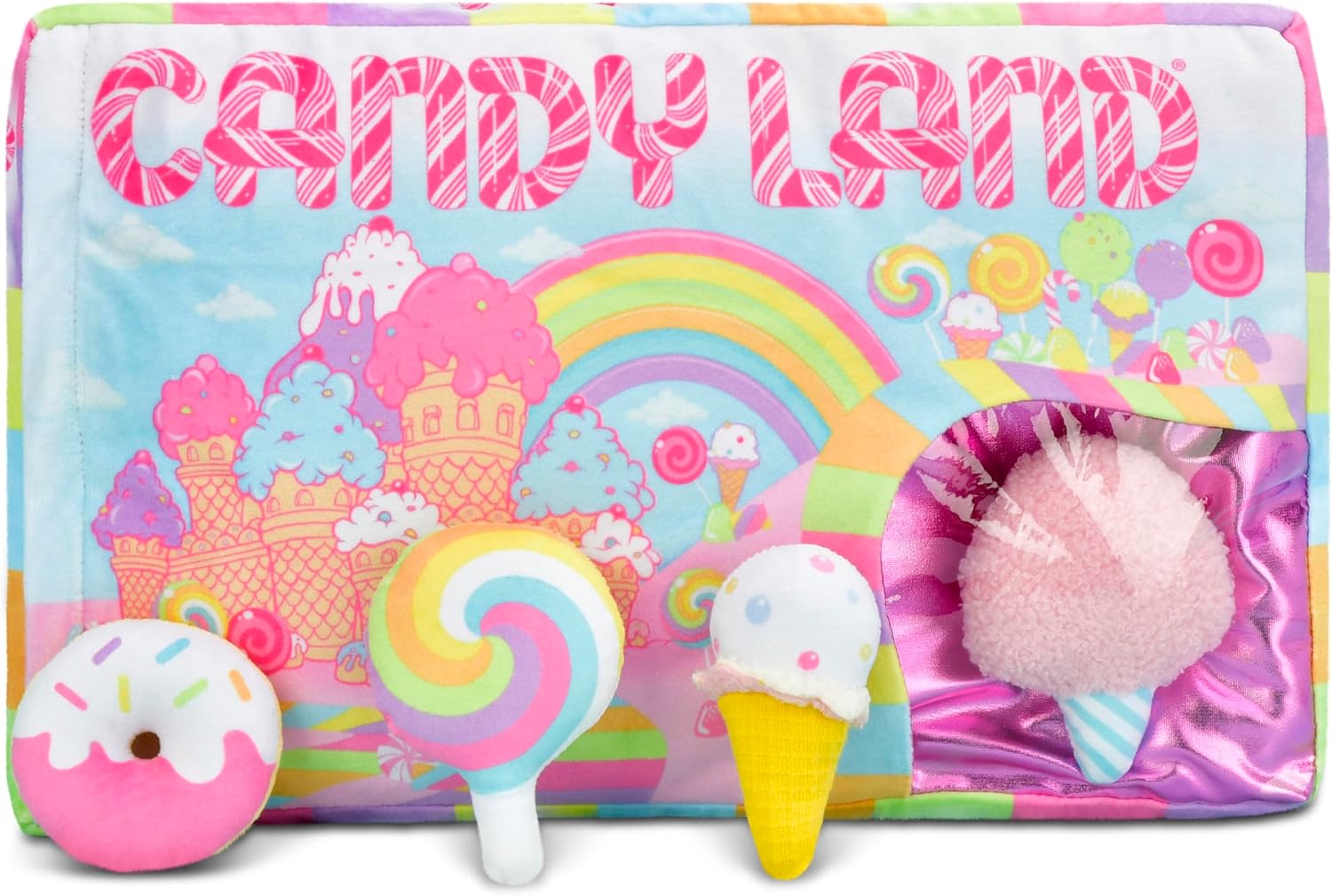 iscream Candy Land Board Game 17.5" x 11.5" Pillow Set with 4 Plushie Game Pieces