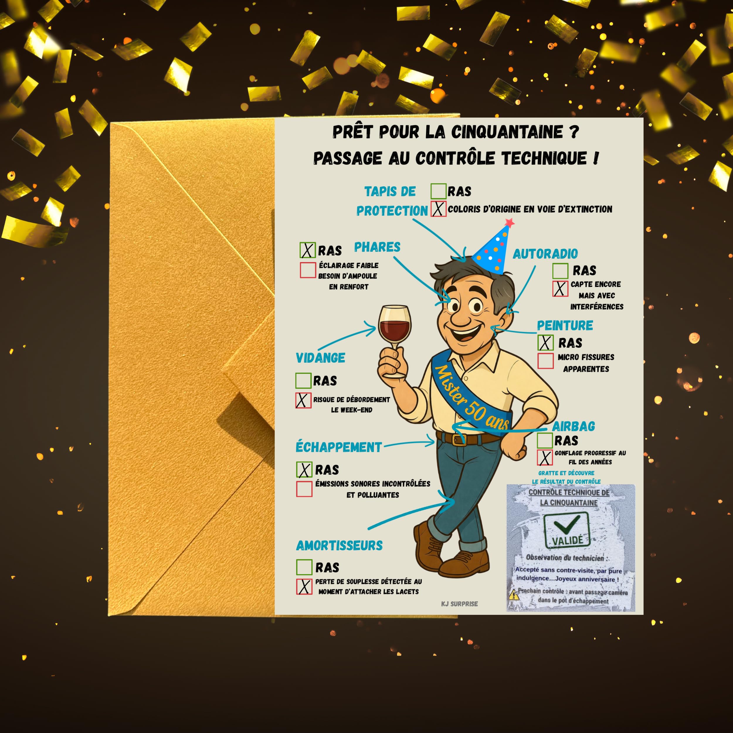 Carte Anniversaire 50 Ans à Gratter – Contrôle Technique Humoristique – Carte 50 ans Homme Originale – Carte Anniversaire 50 Ans Drôle Humoristique