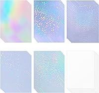 Vista 1 de 36 Sheets Holographic Sticker Paper Waterproof 8.5" x11'' Clear Vinyl Sticker Sheets Self-Adhesive Rainbow Overlay Sheets with 6 Styles Mixed