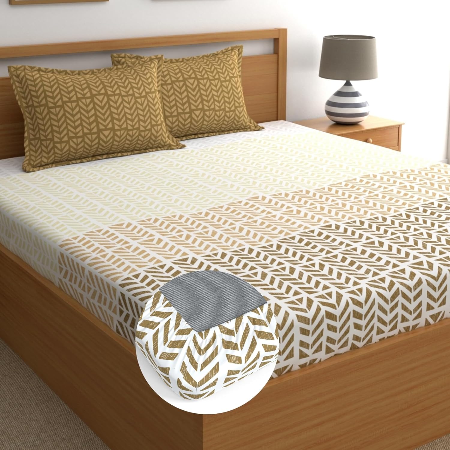 Home Ecstasy 100% Cotton King Fitted Bedsheet with 2 Pillow Covers - (Size 72 x 78 inches, 140 TC, Colour - Brown)