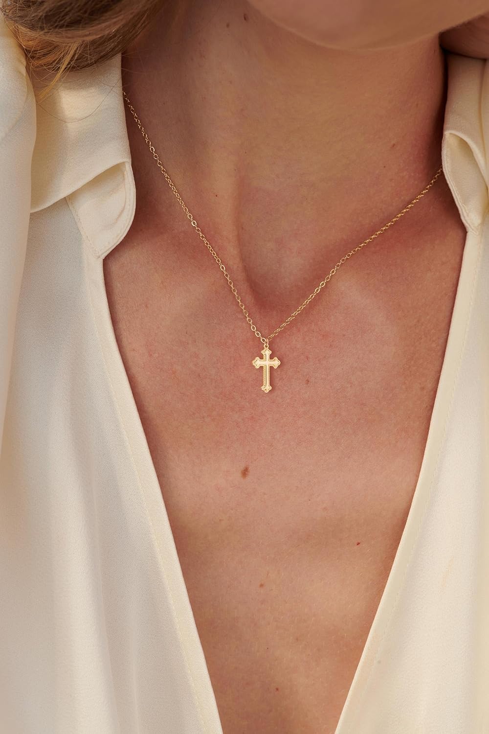 Cross Necklace, 14K Gold Plated Box Chain Cross Pendant Necklace Dainty Simple Silver Cross Tiny Necklace for Women - Image 2