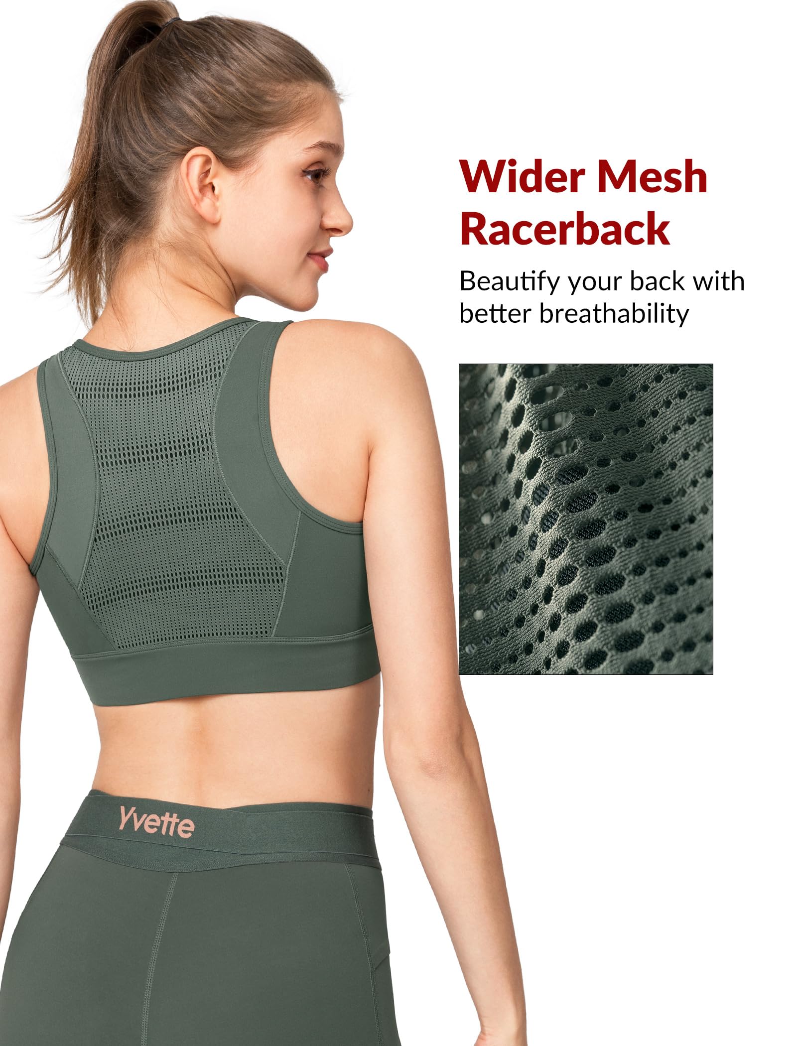 Yvette Reggiseno sportivo con chiusura frontale per le donne ad alto supporto grande busto di supporto reggiseno sportivo ad alto impatto per la corsa, verde scuro, S
