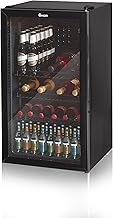 Swan 80L Glass Fronted Undercounter Freestanding Beverage/Drinks Fridge for Wine, Drinks & Snacks, 85W, SR12030BN, Black