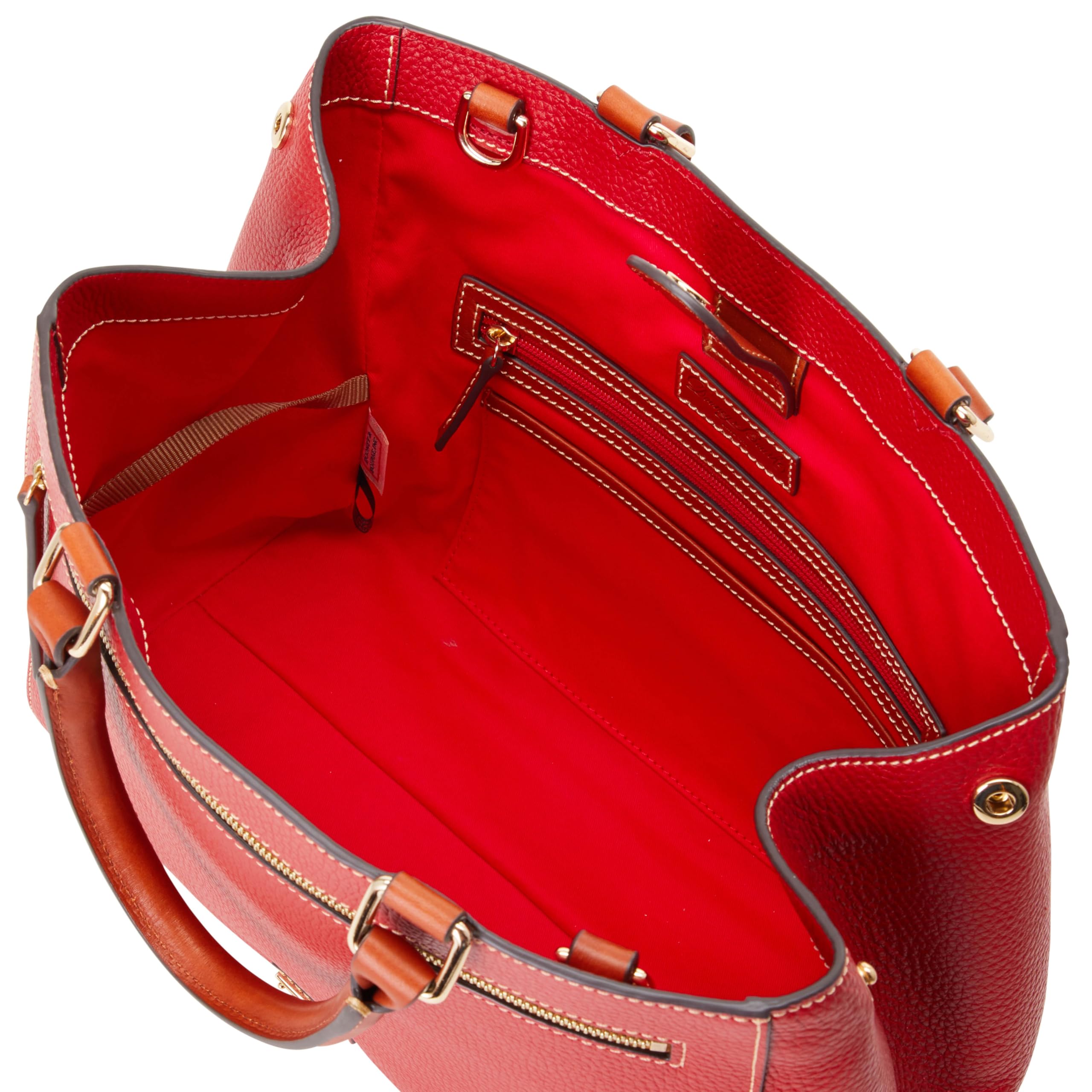Dooney & Bourke Satchel Bags for Women, Pebble Grain Leather Zip Handbag with Crossbody Strap | with Crossbody Strap: Red