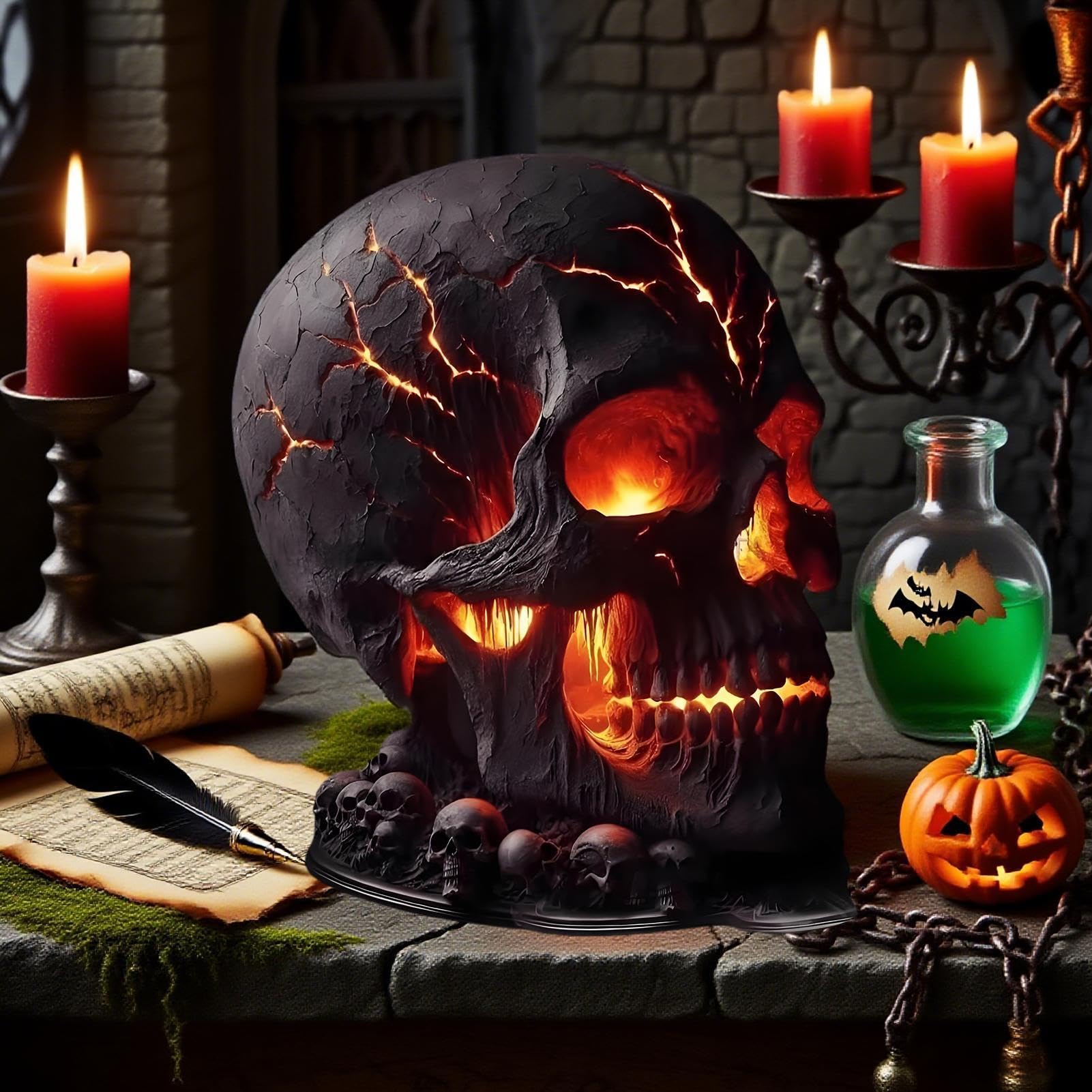 Lampa na Halloween Gotyckie Upiorne Oświetlenie Dekoracyjne z Czaszką