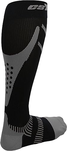 Miniatura 7 de CSX Calcetines de compresión para hombres y mujeres, hasta la rodilla, soporte de recuperación, ajuste deportivo atlético, plateado sobre negro,