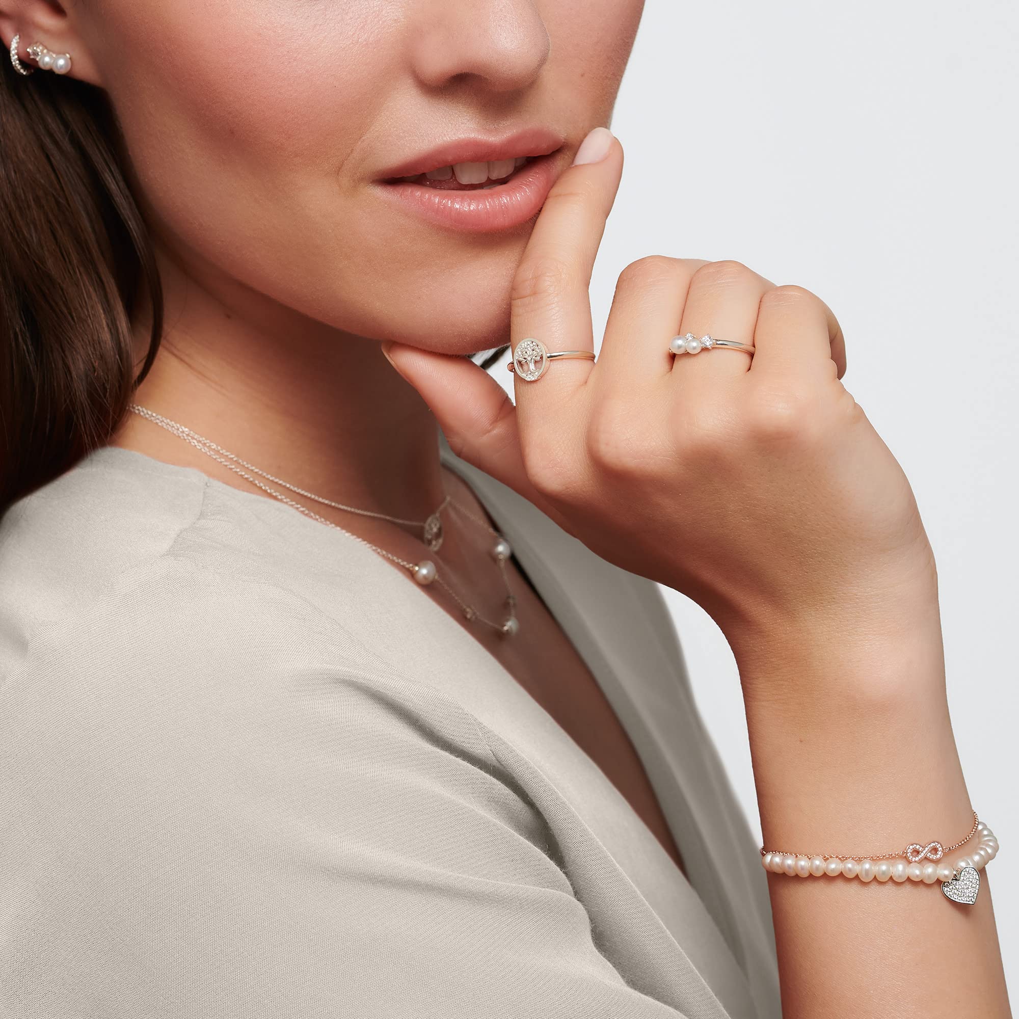 THOMAS SABO Anello da donna con perle bianche in argento Sterling 925 TR2368-167-14