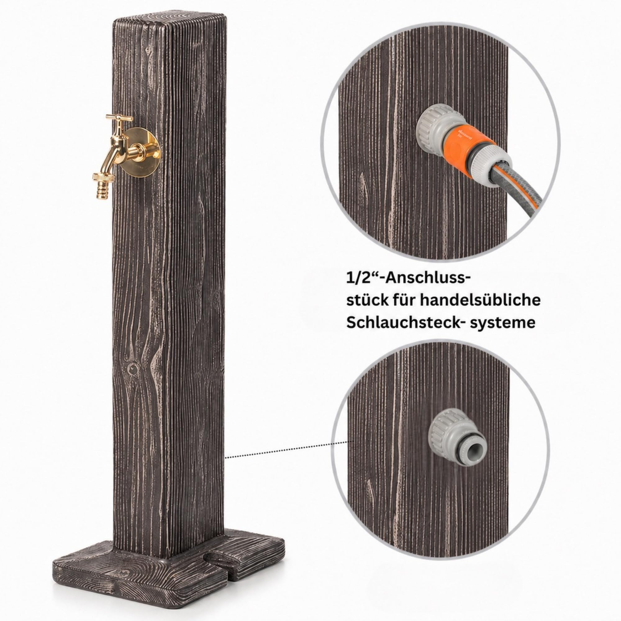 YourCasa Forest Wassersäule Garten Holz-Optik | Wasserzapfsäule mit Wasserhahn 100 cm Standbrunnen Zapfstelle Außenbereich Witterungsbeständig Frostsicher UV-stabil