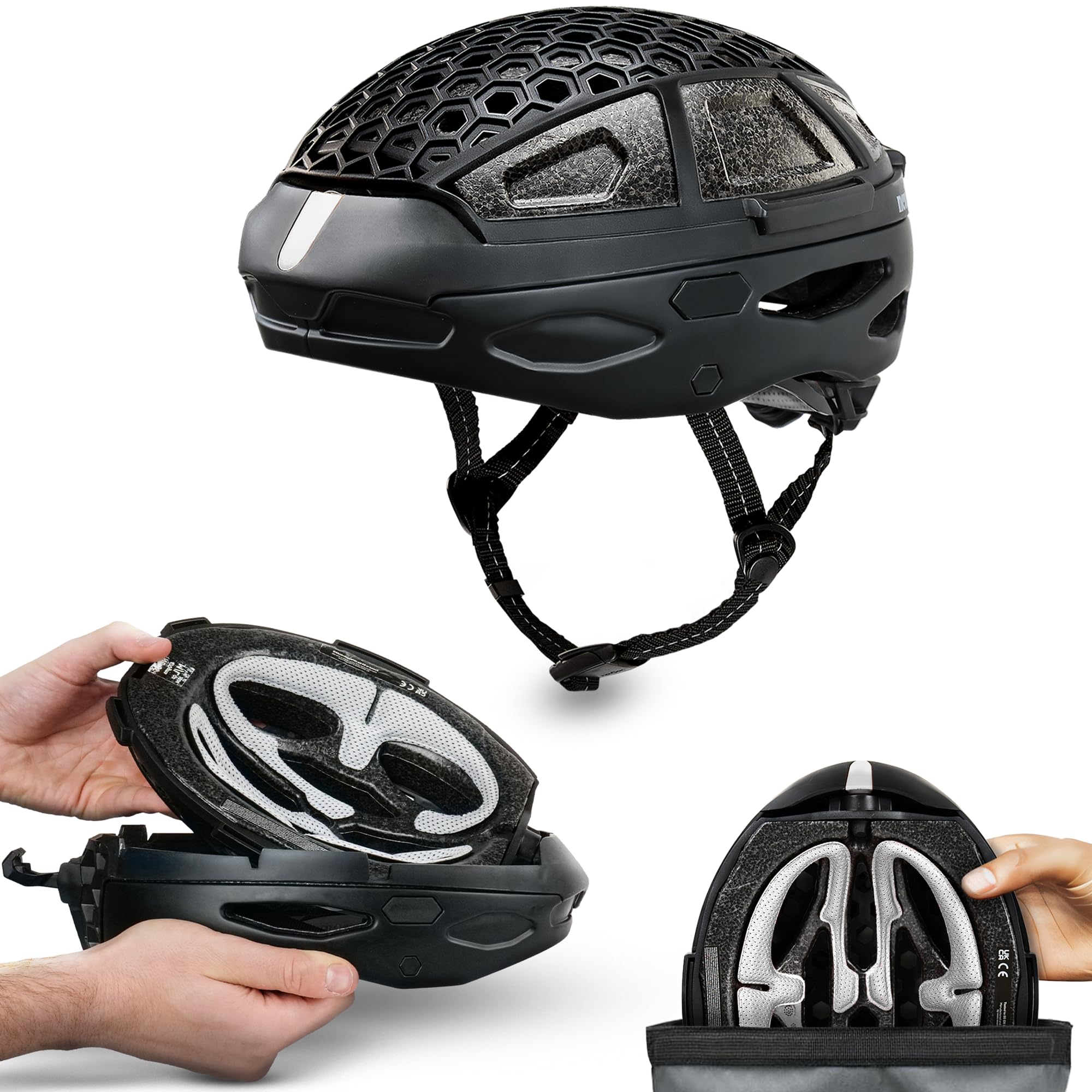 Newlane Foldable Bike Helmet (White/L) | Compact, Lightweight & Safety-Certified Foldable Helmet | Adjustable & Breathable | Commuter Cycle Helmet for Men & Women | Easy-Fit Packable Bike Helmet