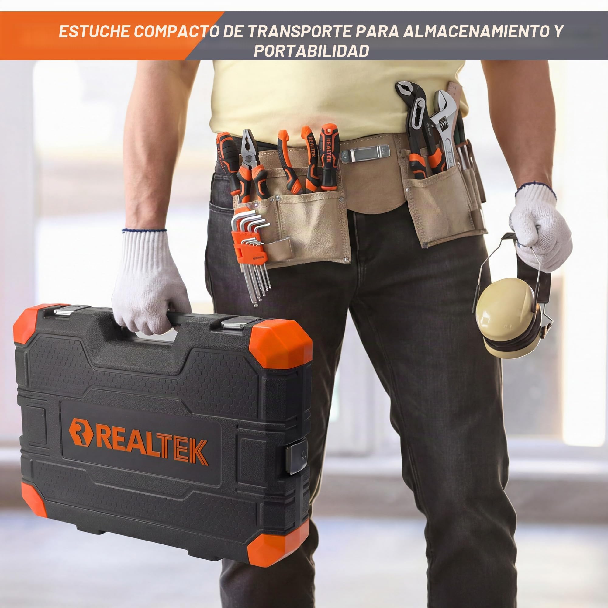 REALTEK Caja Herramientas Completa 100 Piezas Maletin Herramientas Portátil | con Juego de Llaves de Trinquete Juego, destornilladores, Alicates, para Reparaciones Domésticas y Automotrices, CR-V