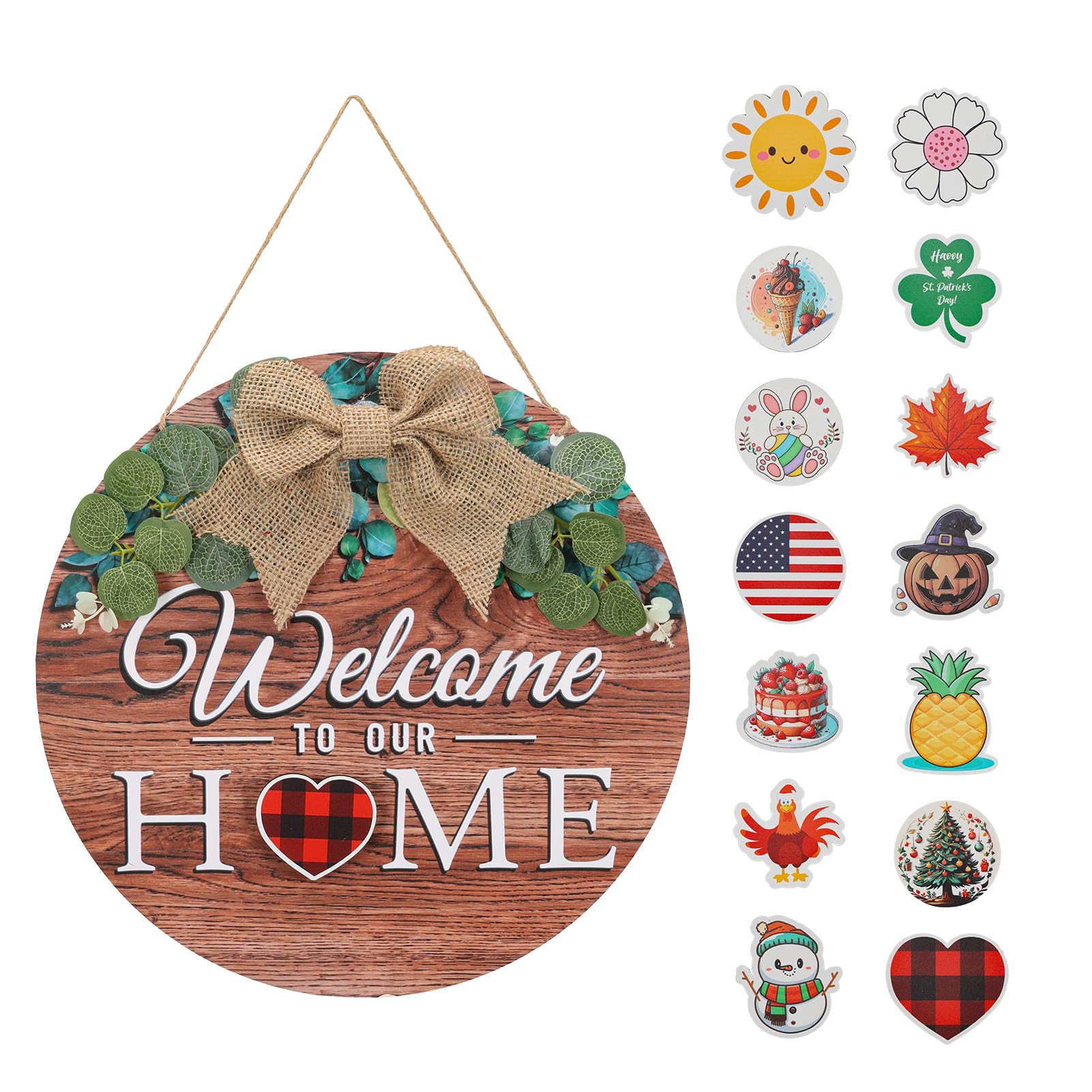 Giftgarden Welcome Home Sign for Front Door with 14 Changeable Icons, Seasonal Door Wreaths Outdoor Porch Decor, All Season Holiday Housewarming Gift