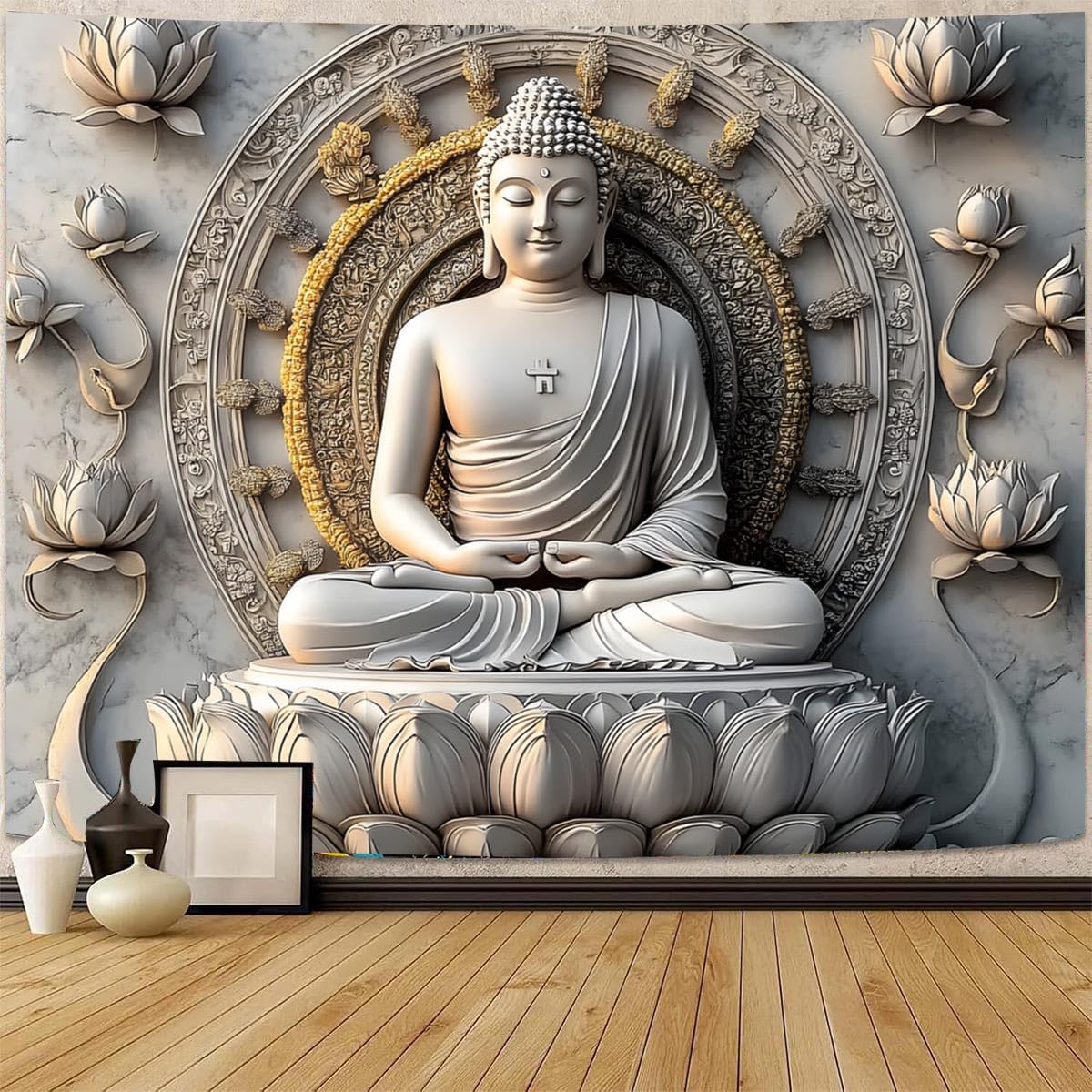 FENDROM Vintage Sitting Buddha Tapestry Wall Hanging Buddhist Statue Tapestries Lotus Meditation Wall Decor Psychedelic Indian Zen Art for Bedroom Living Room Home Decor