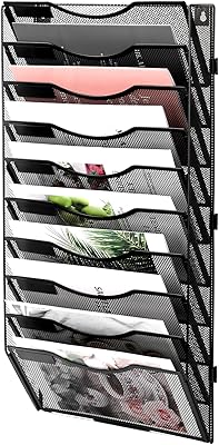 File Wall Rack, Three-Piece 1 Pocket Mesh Wall File Holder, Wall Mounted Magazine Mail Paper & Document Storage Folder, Metal Wall File