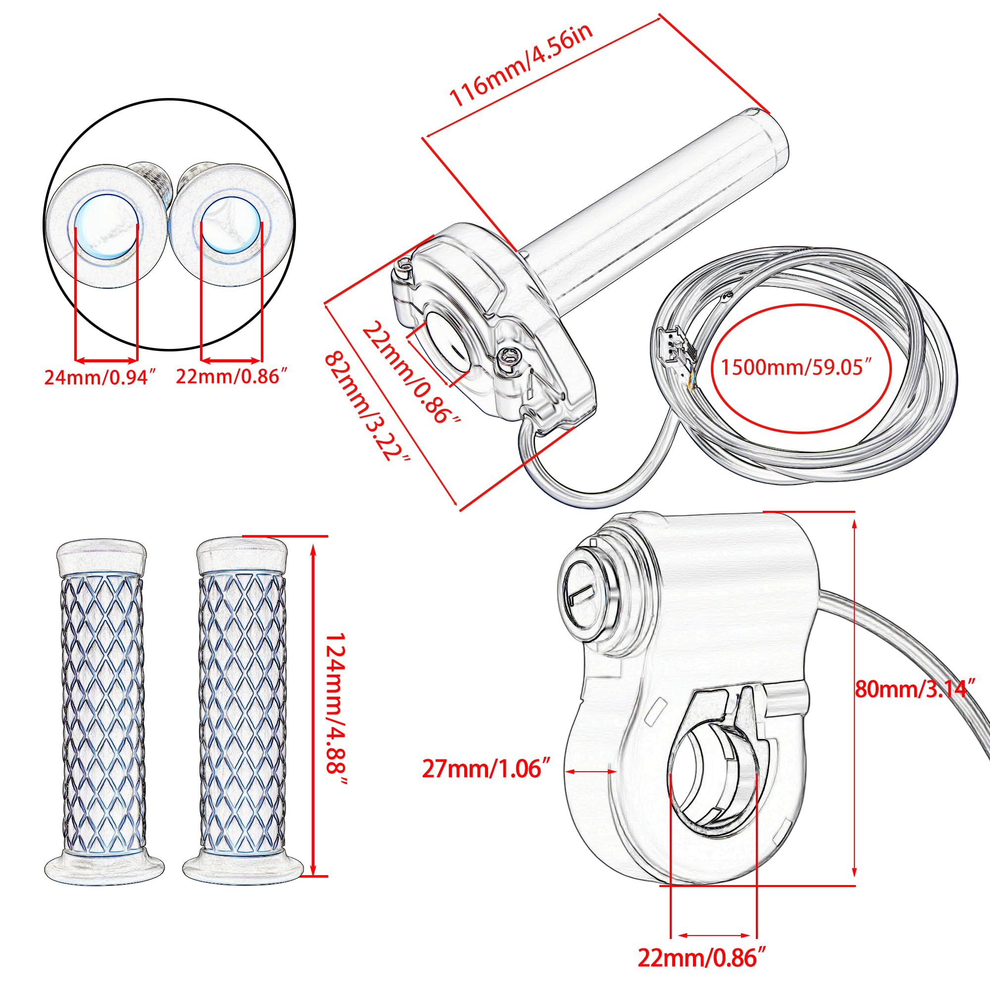 Q20 - Kit di cavi di ricambio per acceleratore e manubrio da 22 mm per bici da cross elettrica
