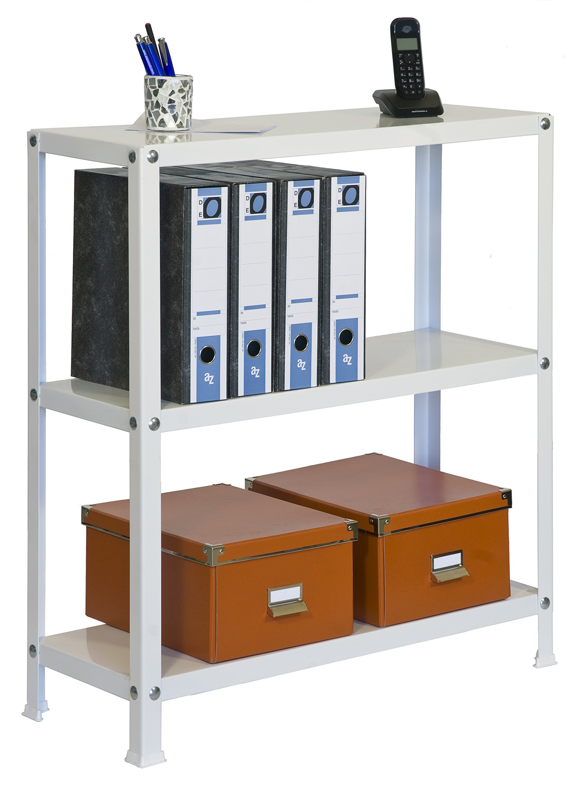 SimonRack Estantería Metálica Almacenaje, 3 Baldas, Alta Capacidad Carga 100 kg, 900x1000x300 mm, Estantería Salón Baño Cocina, Blanco - SimonHome Classic