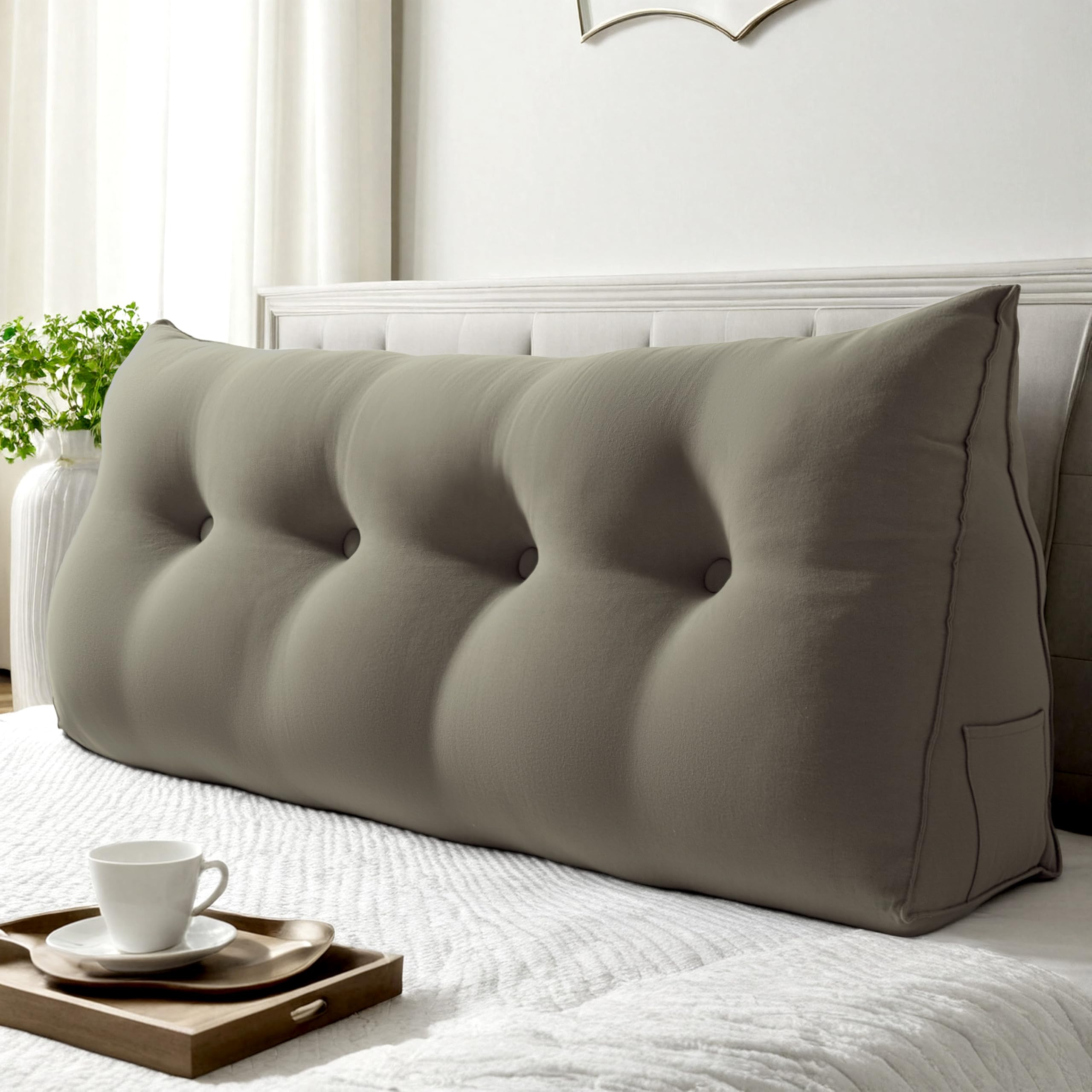 WOWMAX Multifunctional Upholstered Headboard Pillow Full, Lgiht Gray