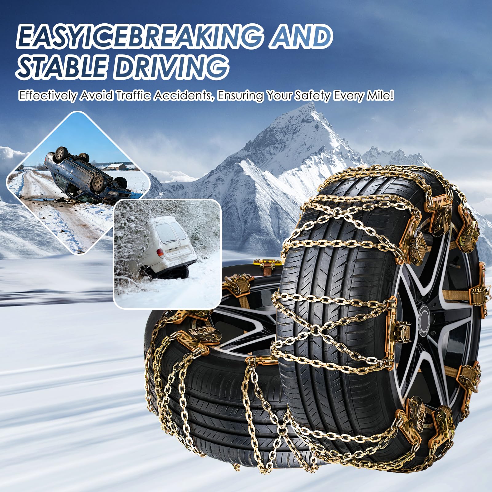 Ninonly Cadenas Coche 6Piezas Cadenas Nieve Universales Emergencia Antideslizantes para Vehículos Coches Furgonetas SUV Ancho 195-265 mm Para Barro, Arena, Nieve, Hielo