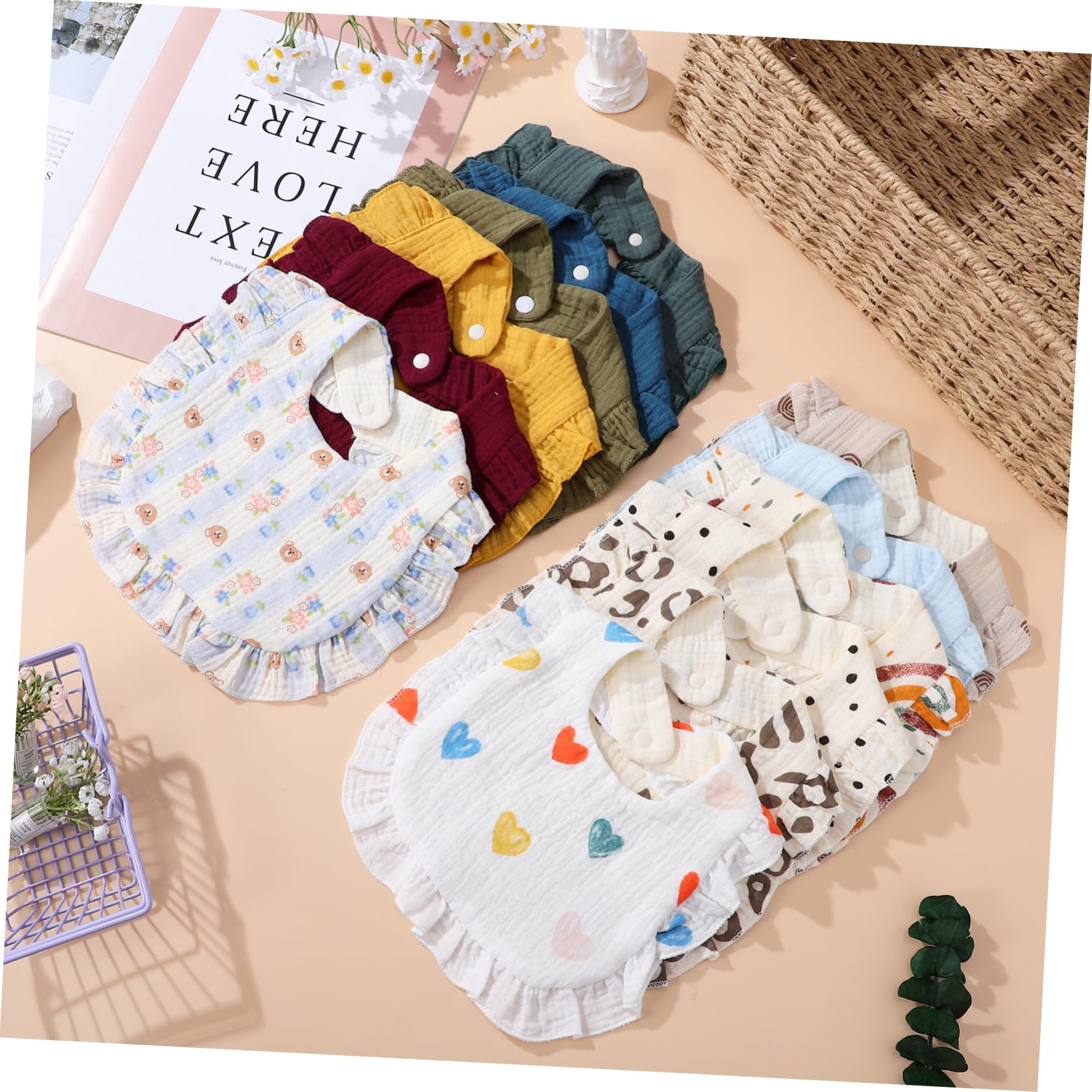 TOYANDONA 12 Stück Baumwolle Muslin Sabberlätzchen mit Druckknopfverschluss für Neugeborene und Kleinkinder Saugfähig und Pflegeleicht Vielseitig Einsetzbar für Fütterung und Sabbern