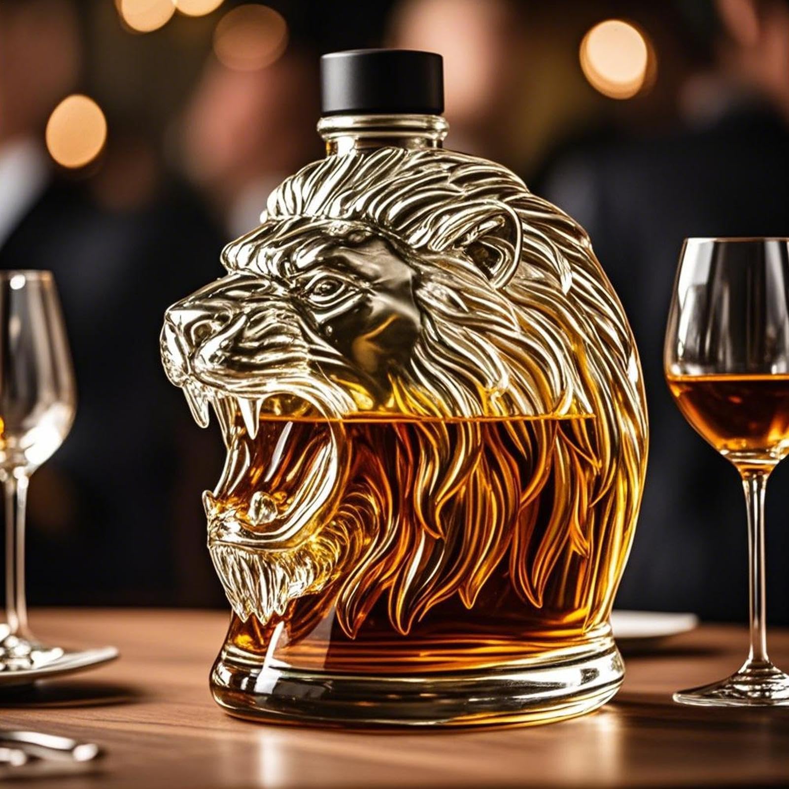 Decantador de whisky Lions's, divertida botella de whisky de cristal, botella de vino de cabeza de león, decantadores de vino de cristal, regalo decentro, para hombres, amantes del whisky