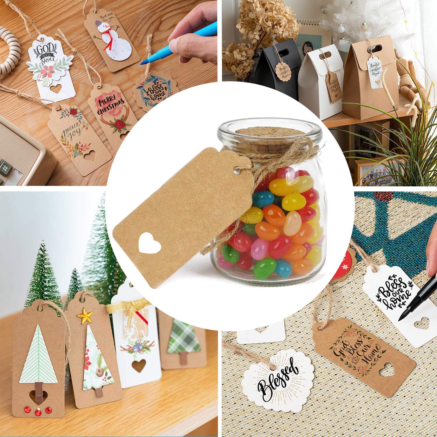 100 Etichette Regalo Kraft Con Spago Iuta - Per Bottiglie, Pacchi E Decorazioni Fai Da Te - Foto 2