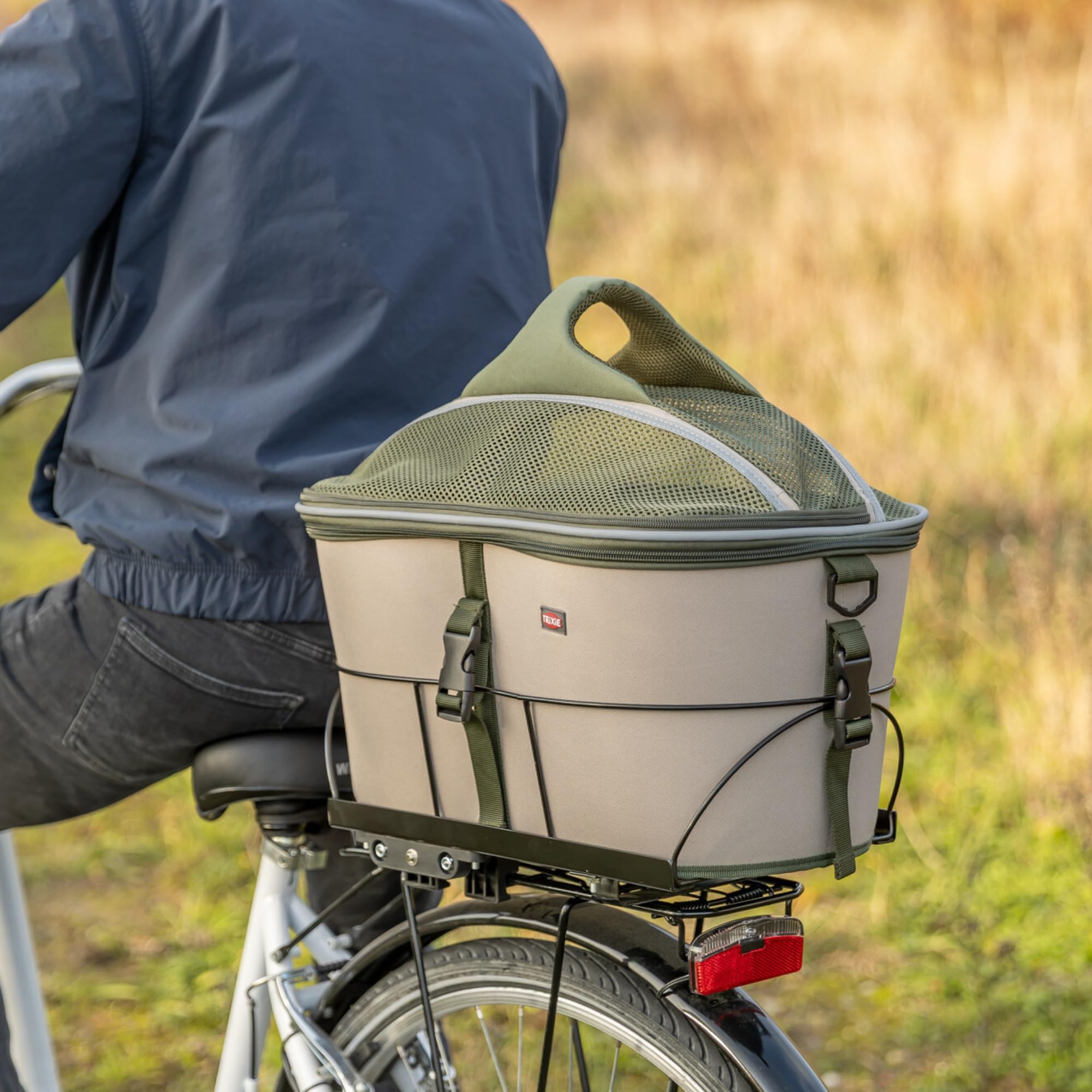 TRIXIE Fahrradkorb - olivgrün/beige