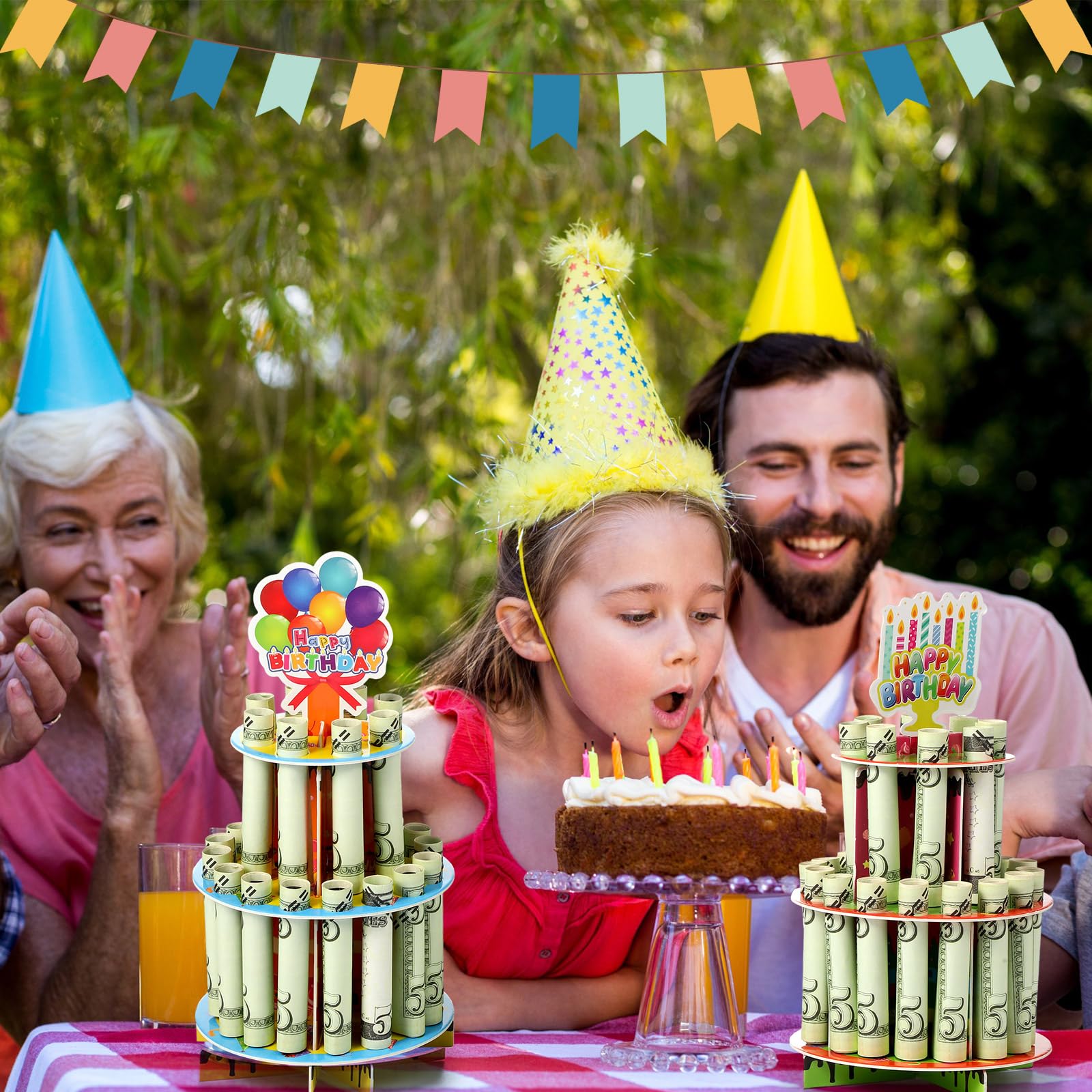 2 piezas de soporte de dinero de cumpleaños para regalo, colorido feliz cumpleaños, soporte de efectivo de doble capa con 24 agujeros, soporte para dinero en efectivo, ideas de regalo para 6