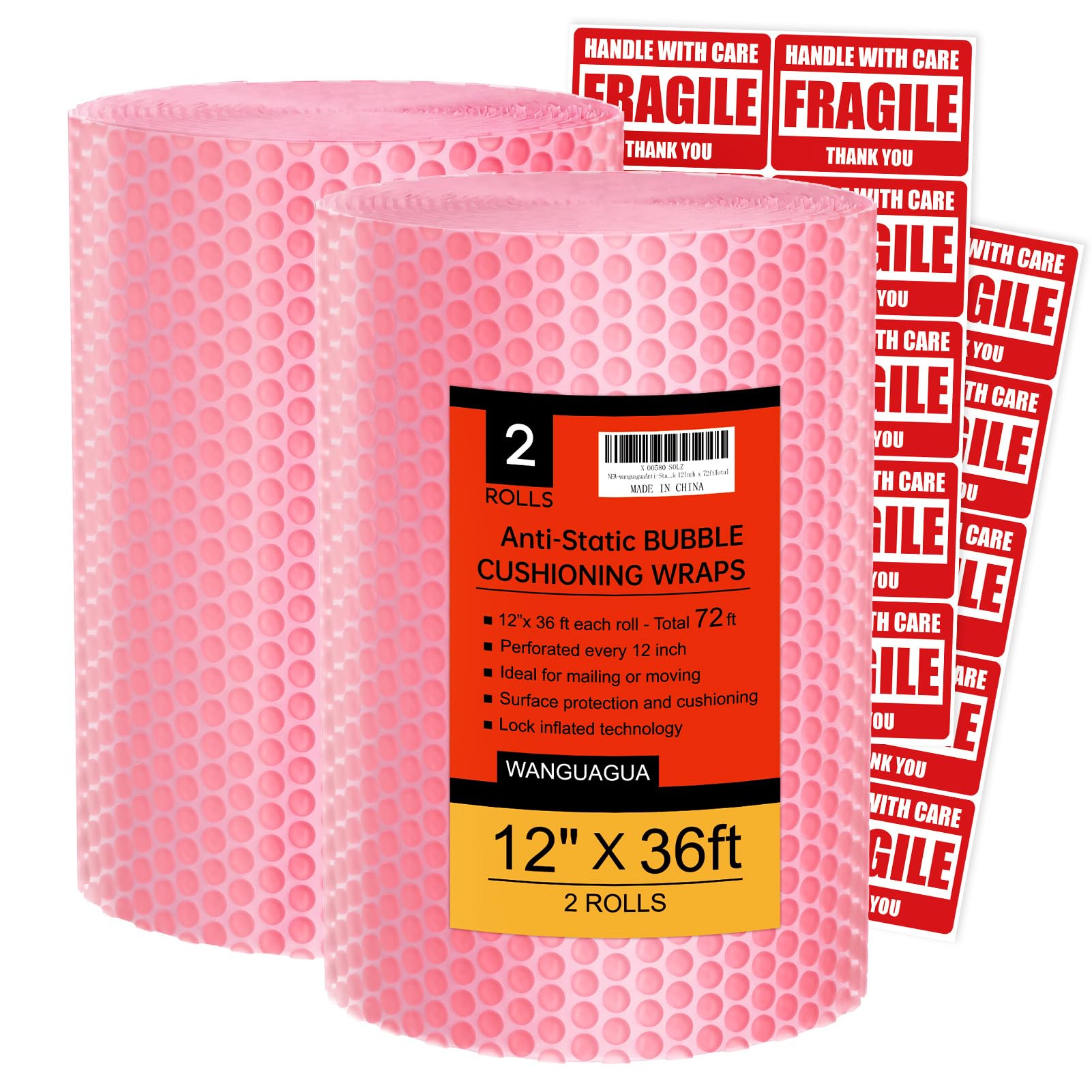 wanguagua Lot de 2 emballages à bulles antistatiques, 30,5 cm x 21,9 m au