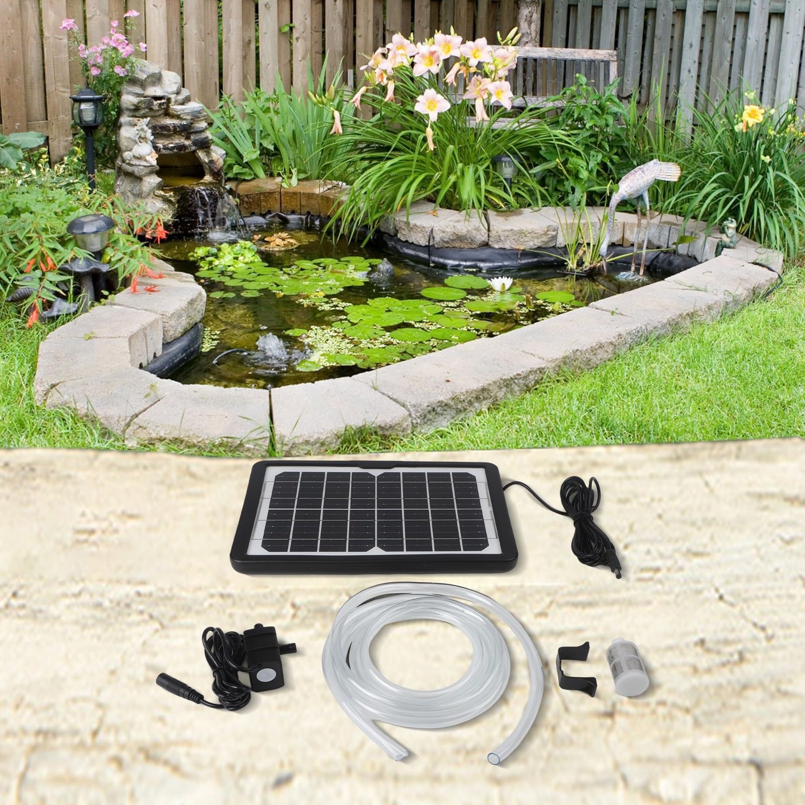 Solar Wasserpumpe 6W 12V - 240L/h, Mit 2m Schlauch & Filter, Für Teich & Brunnen