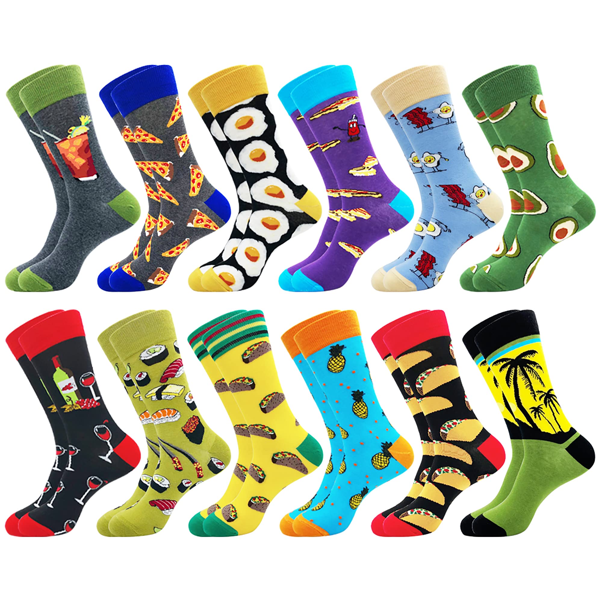 BelloxisMens Socks 9-11 Multipack Funny Funky Fun Socks Calf Socks Dress Cotton Socks Gifts for Dad Gifts for Him
