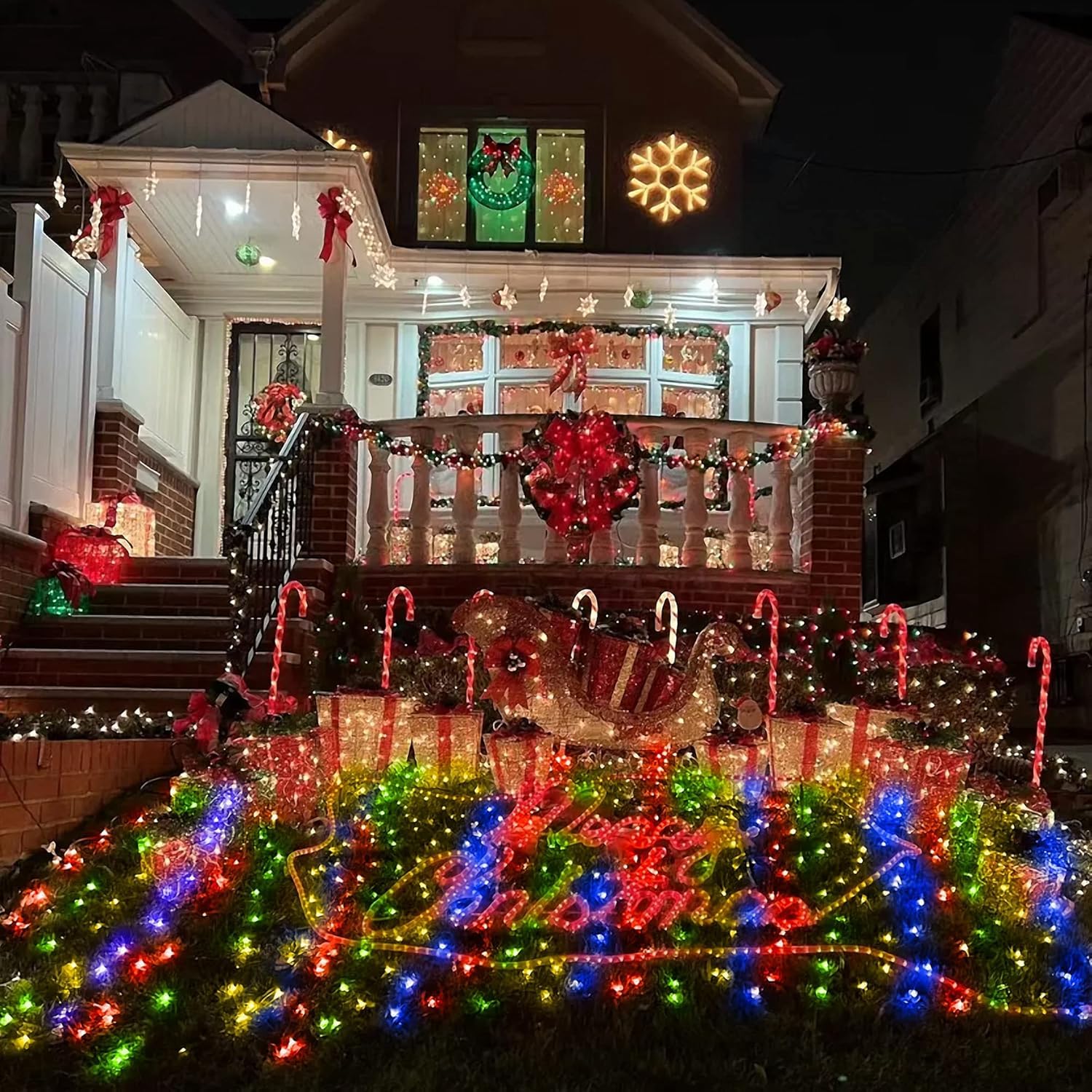 Lot de 2 rideaux lumineux 100 LED à piles 8 modes 1,2 x 1,9 m étanche grand angle LED pour sapin de Noël, patio, portail, cour, fête, mariage et décoration de vacances (LED blanche)