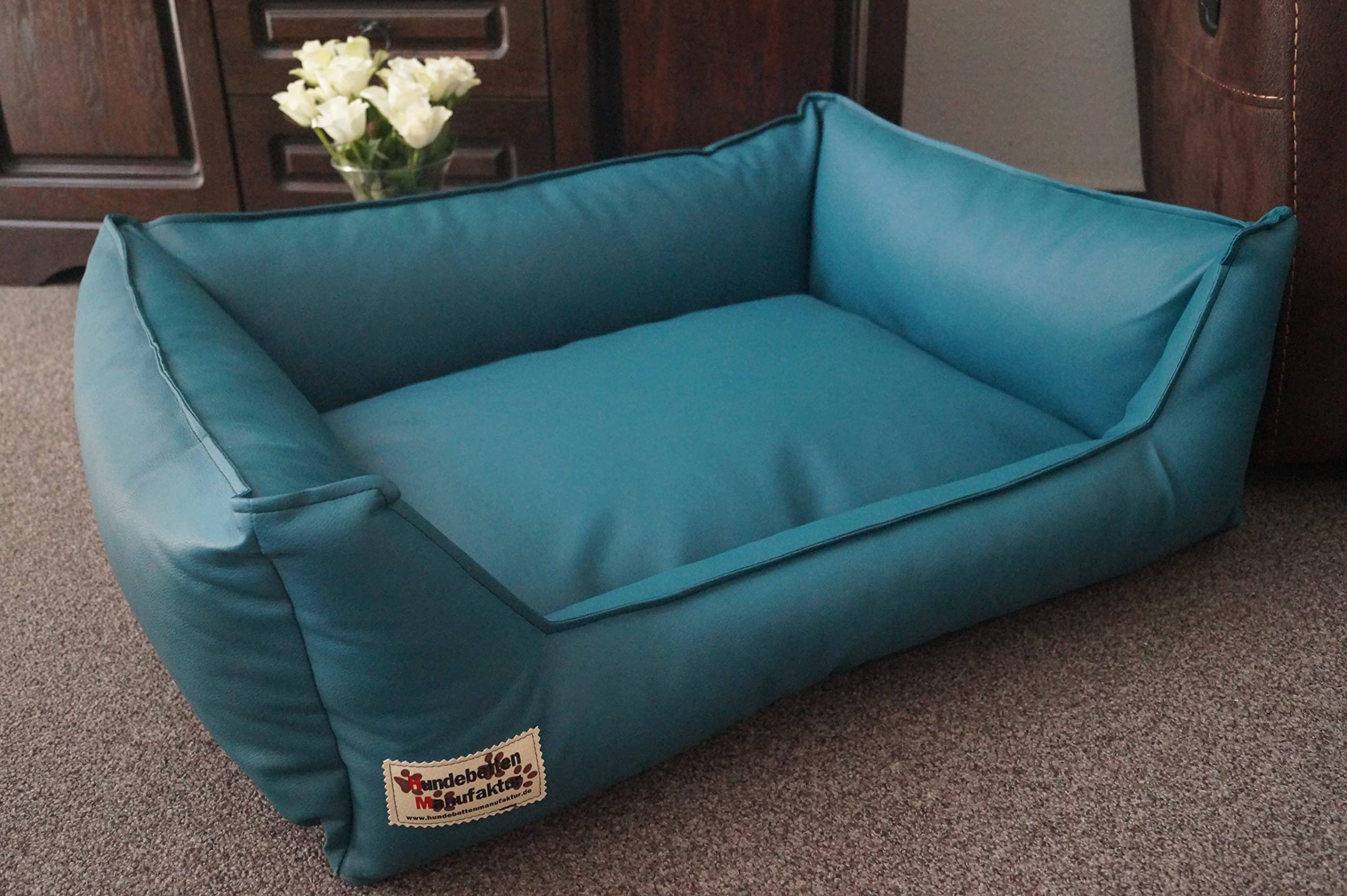 Hundebettenmanufaktur Similpelle Faux Leather Dog Bed / Sofa Choice of Colours and Sizes from XS to XXL (110 cm x 85 cm, Petrol)
