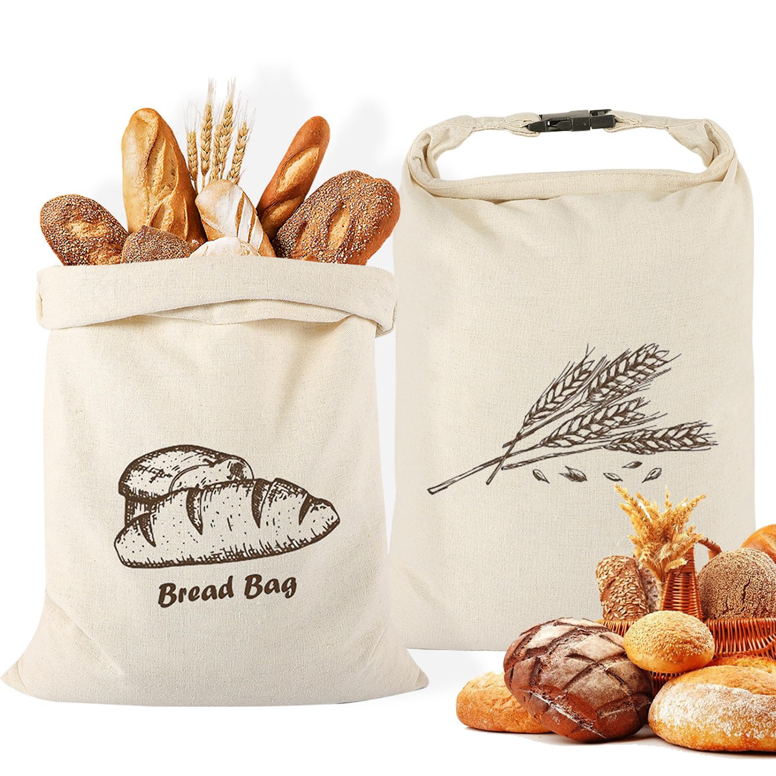 Zirax 2Pcs Reusable Linen Bread Bag, Designed Specifically For Homemade Bread – Drawstring Bag To Keep Bread Fresh – Eco-Friendly Cotton Bread Bag With Reinforced Edges