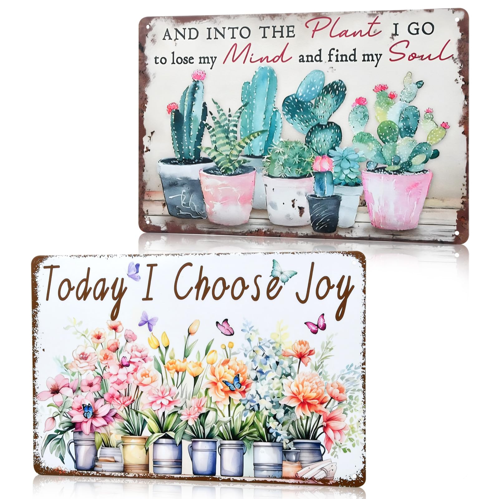 Cartel de Chapa de Metal Retro para Jardín - Pack de 2 Señales de Metal 20x30 cm - Decoración Vintage para Terraza, Porche y Exterior