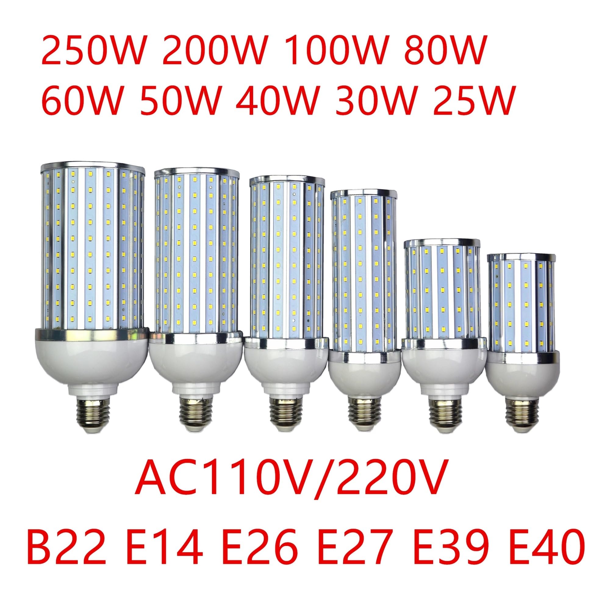 Bombilla LED de 25 W-250 W con carcasa de aluminio, E26, E27, E39, E40, luz de calle, luz blanca cálida fría para el hogar, el garaje y el almacén(Cool white 7000K,E26_80W)